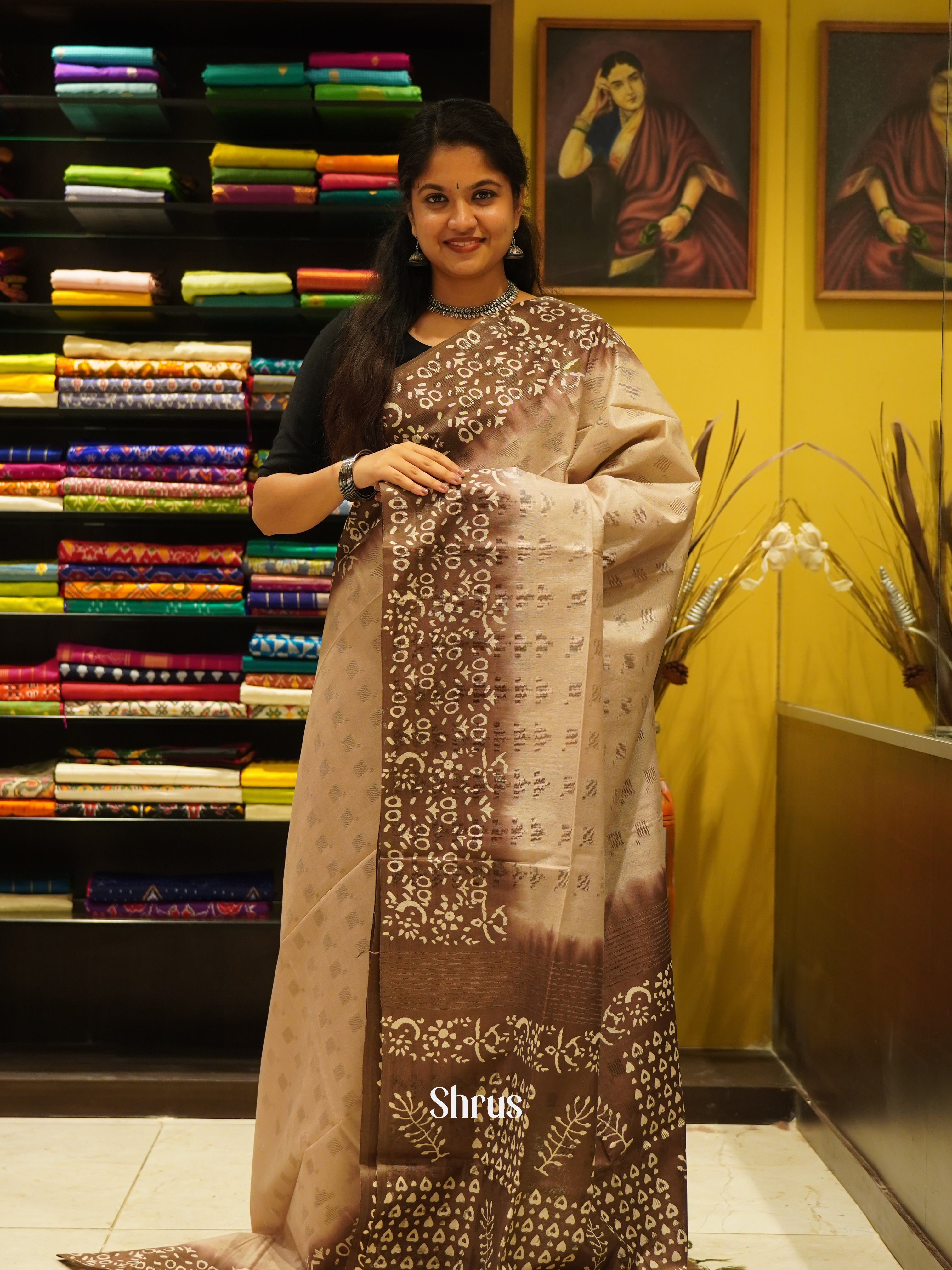 Dull Brown & Brown - Semi Tussar Saree - Shop on ShrusEternity.com