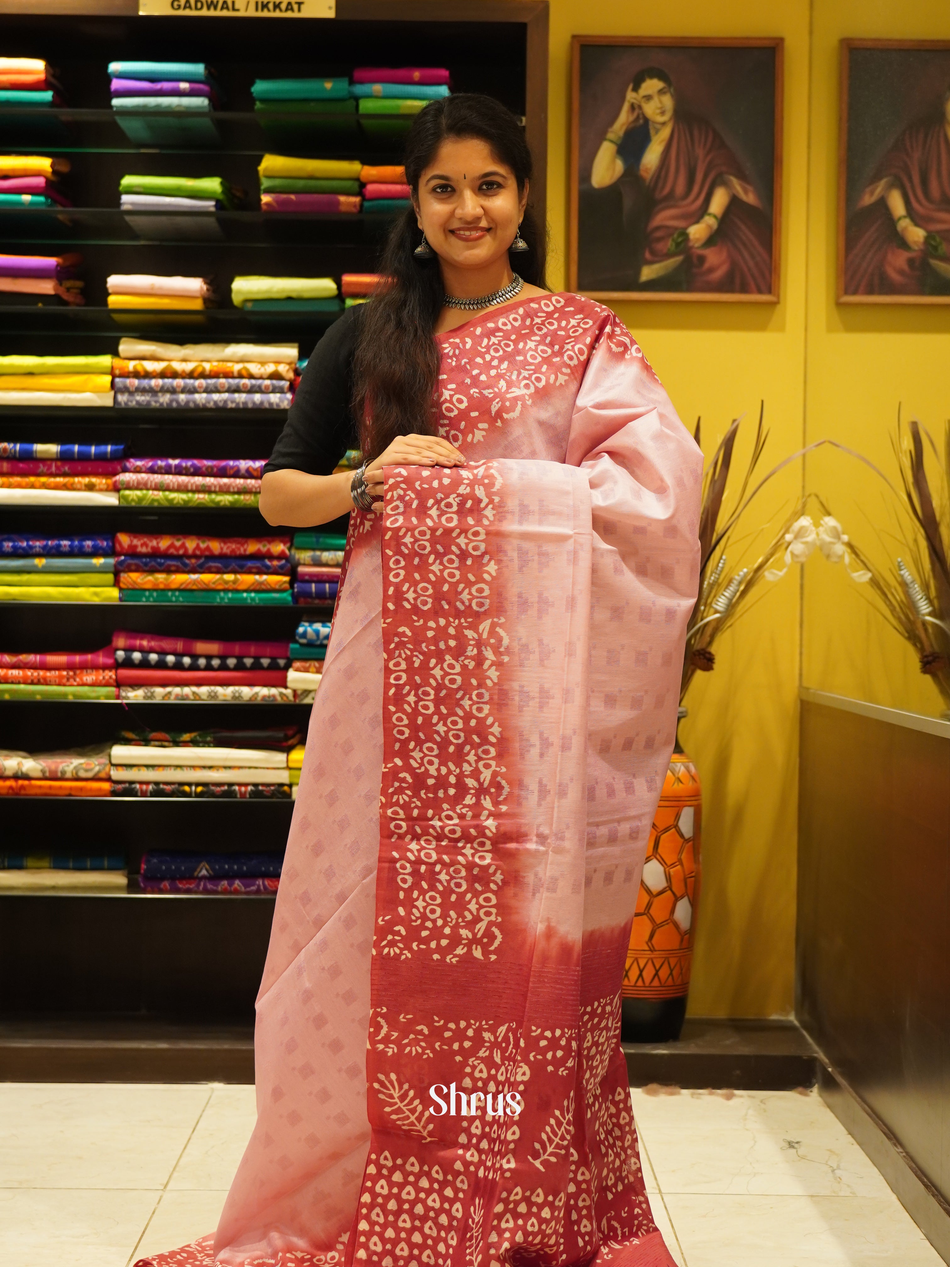 Pink & Red - Semi Tussar Saree - Shop on ShrusEternity.com