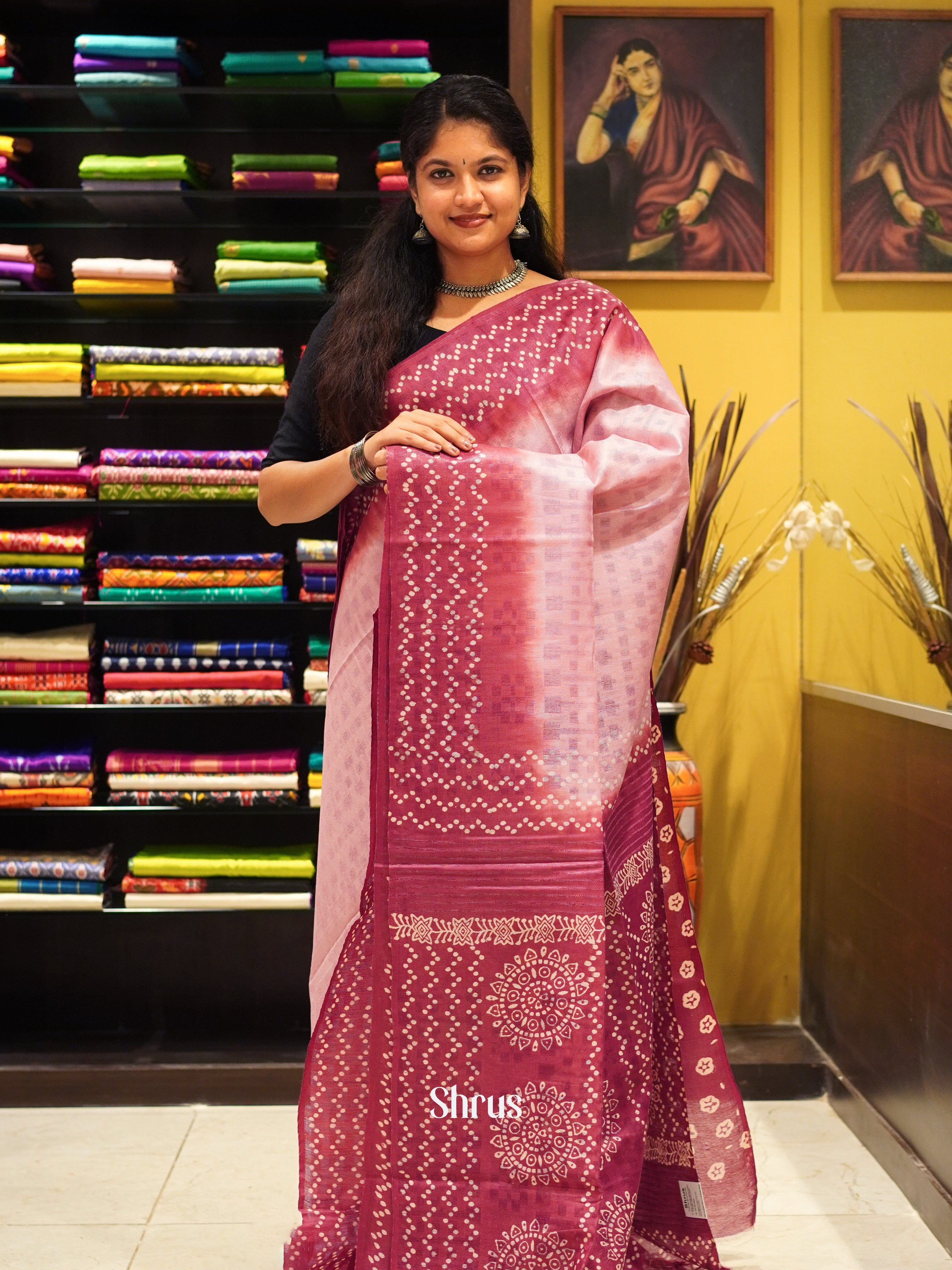 Pink & Purple - Semi Tussar Saree - Shop on ShrusEternity.com