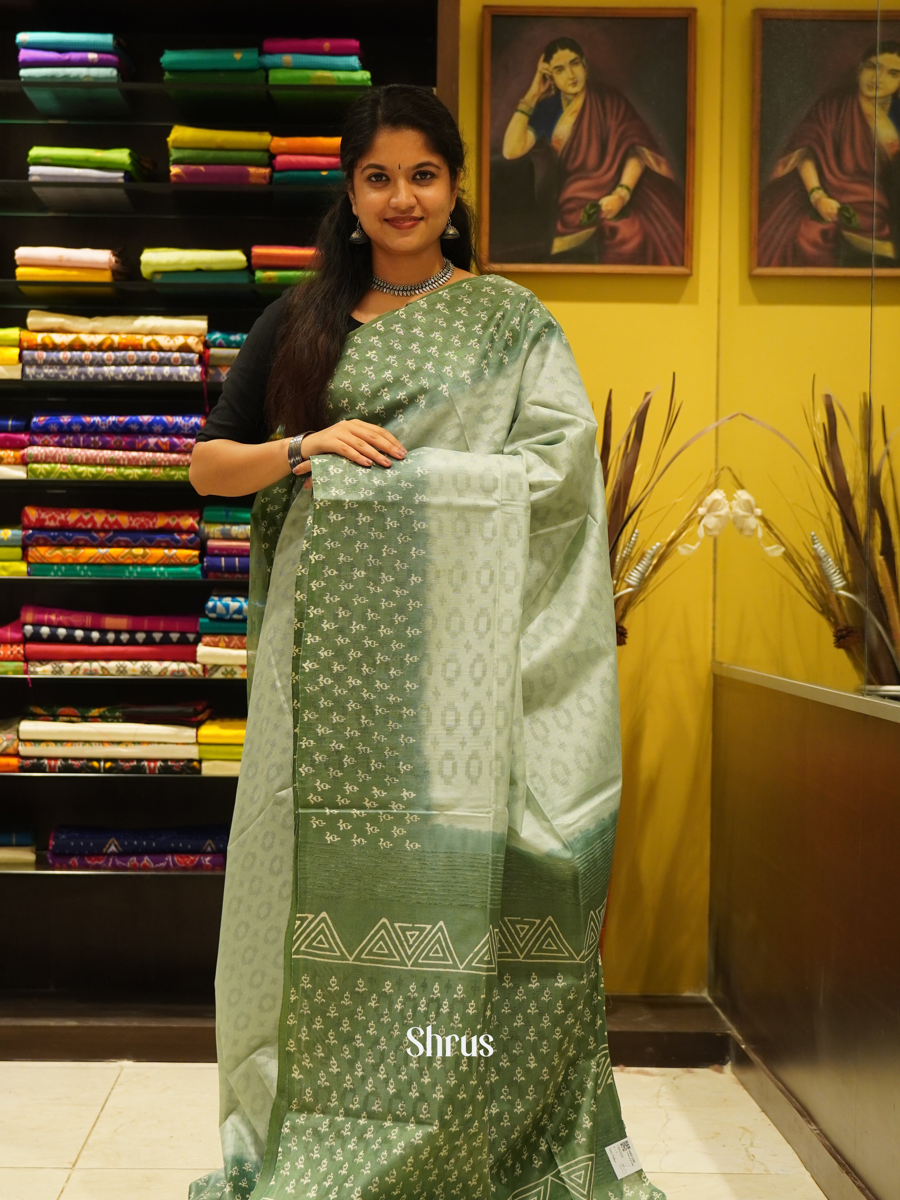 Light Green & Green - Semi Tussar Saree - Shop on ShrusEternity.com