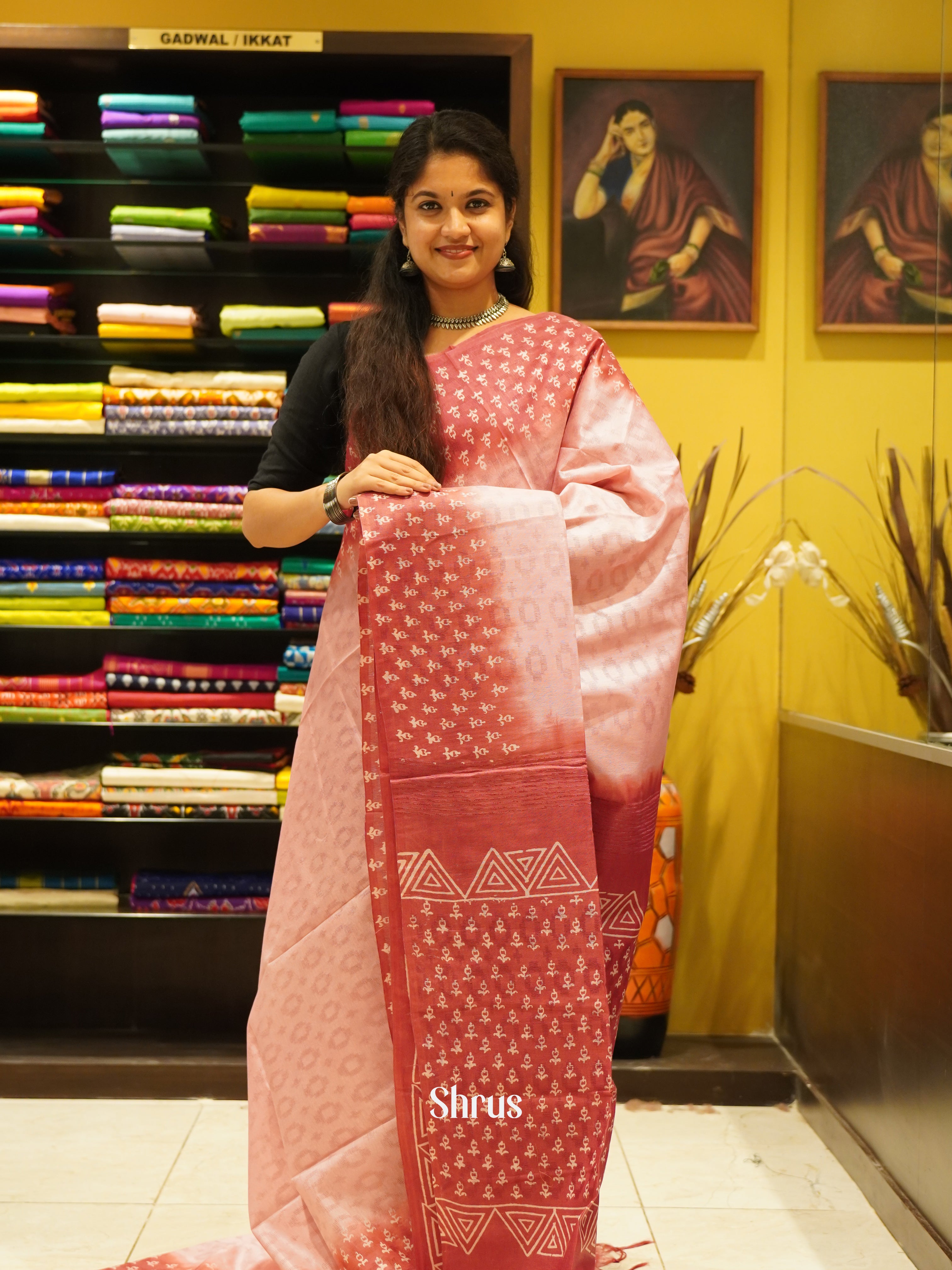 Pink & Red - Semi Tussar Saree - Shop on ShrusEternity.com