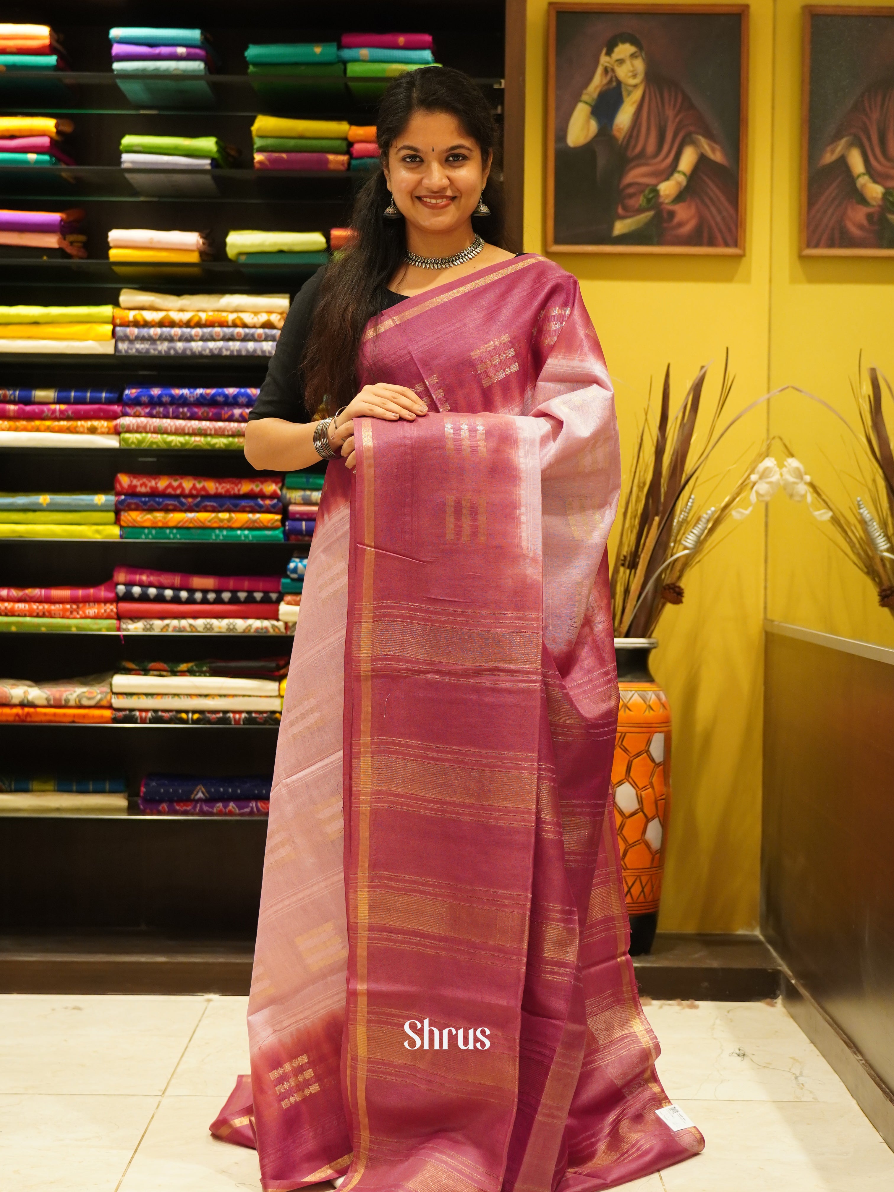 Baby Pink & Pink - Semi Tussar Saree - Shop on ShrusEternity.com