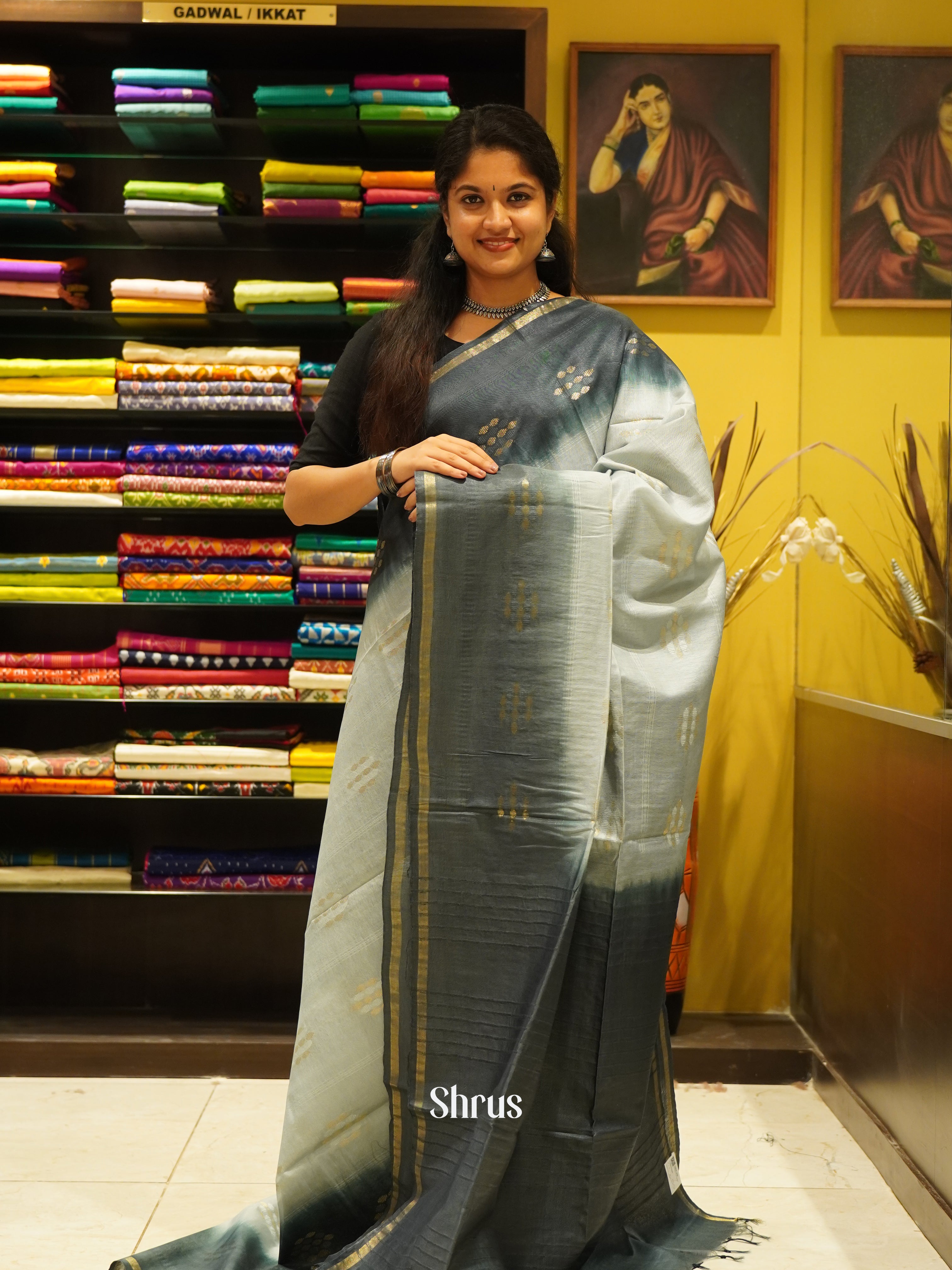 Light & Dark Grey - Semi Tussar Saree - Shop on ShrusEternity.com