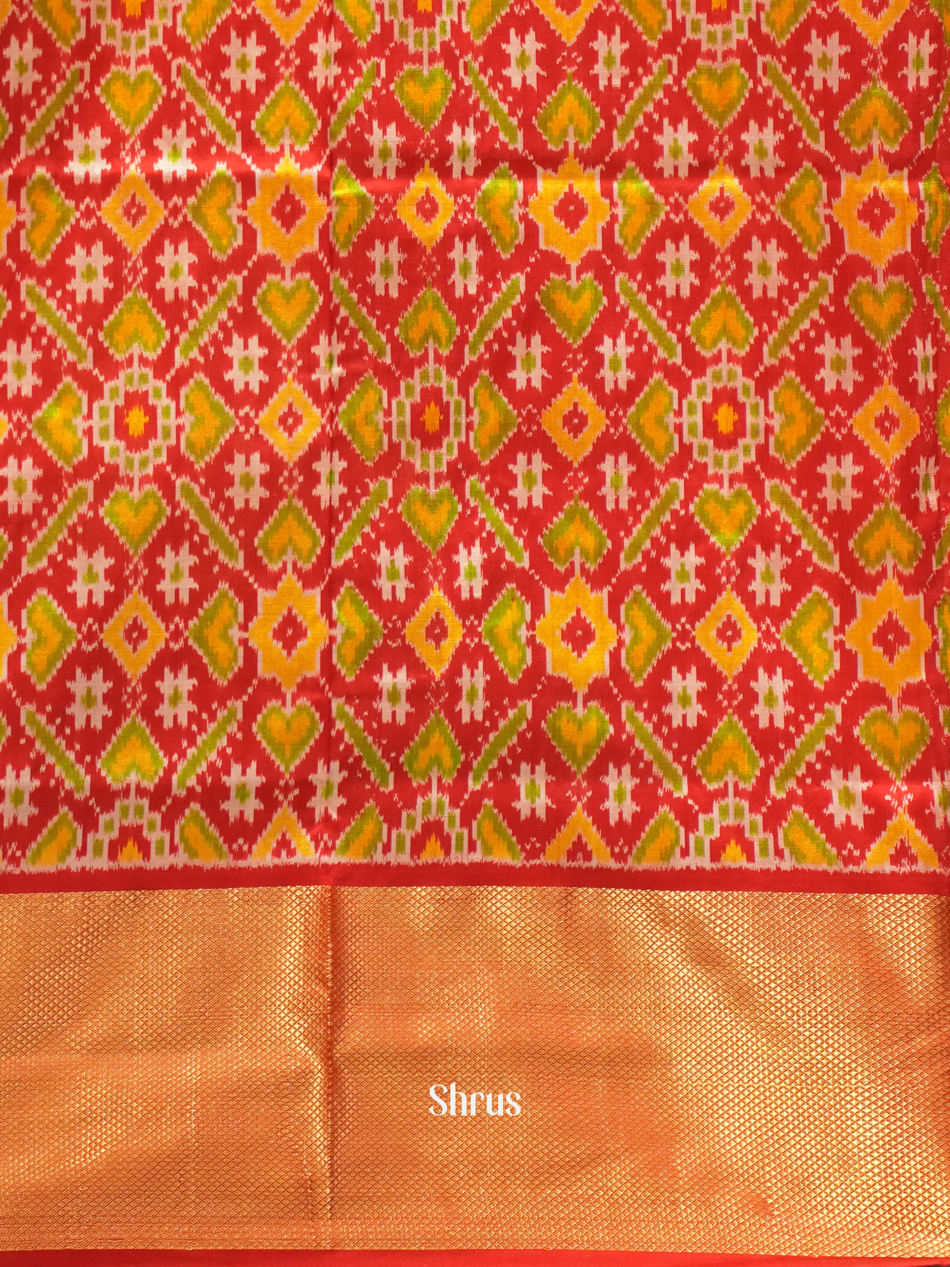 Cream & Red - Ikkat Silk Saree