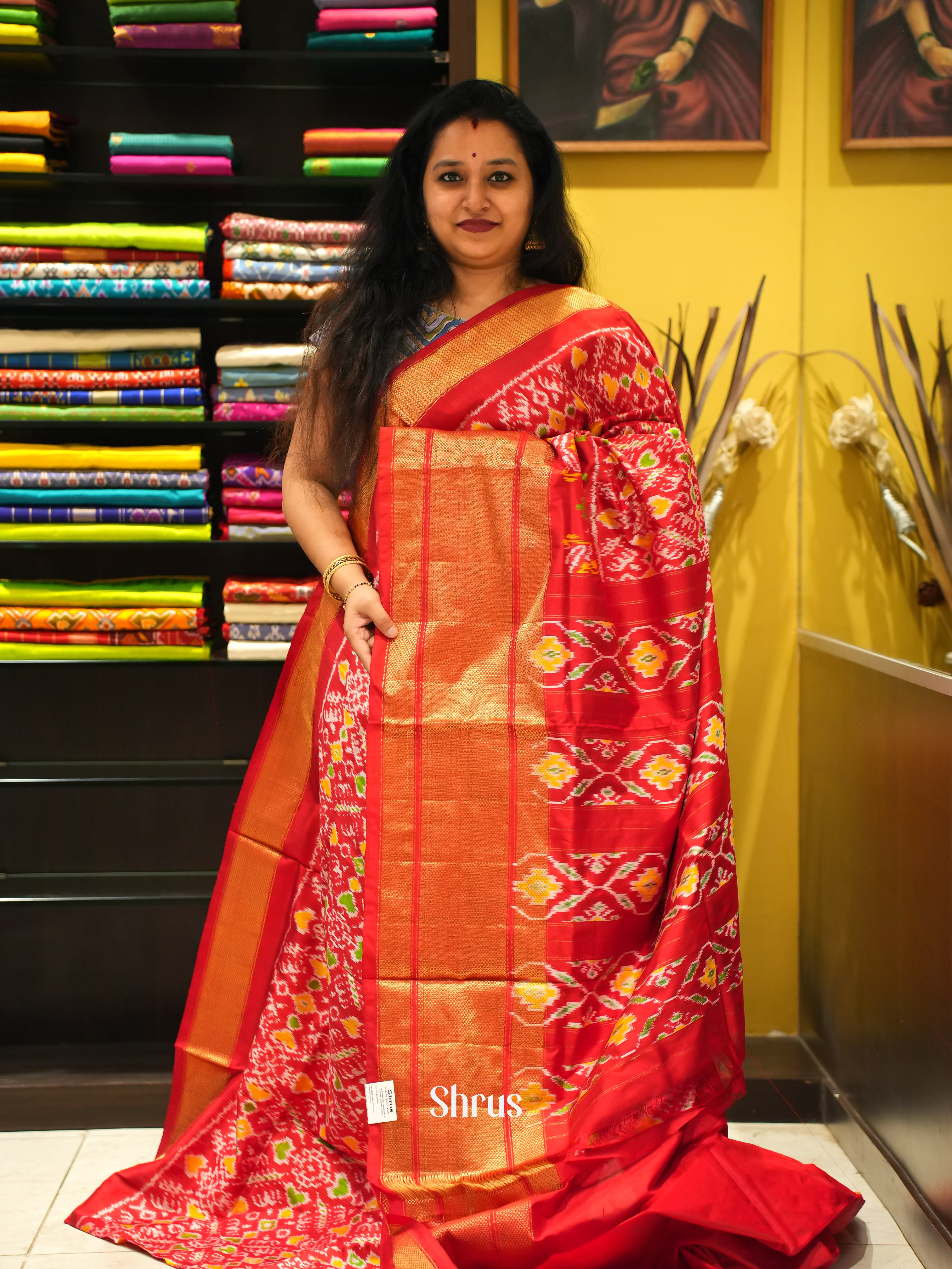 Red(Single Tone)- Ikkat Silk Saree - Shop on ShrusEternity.com