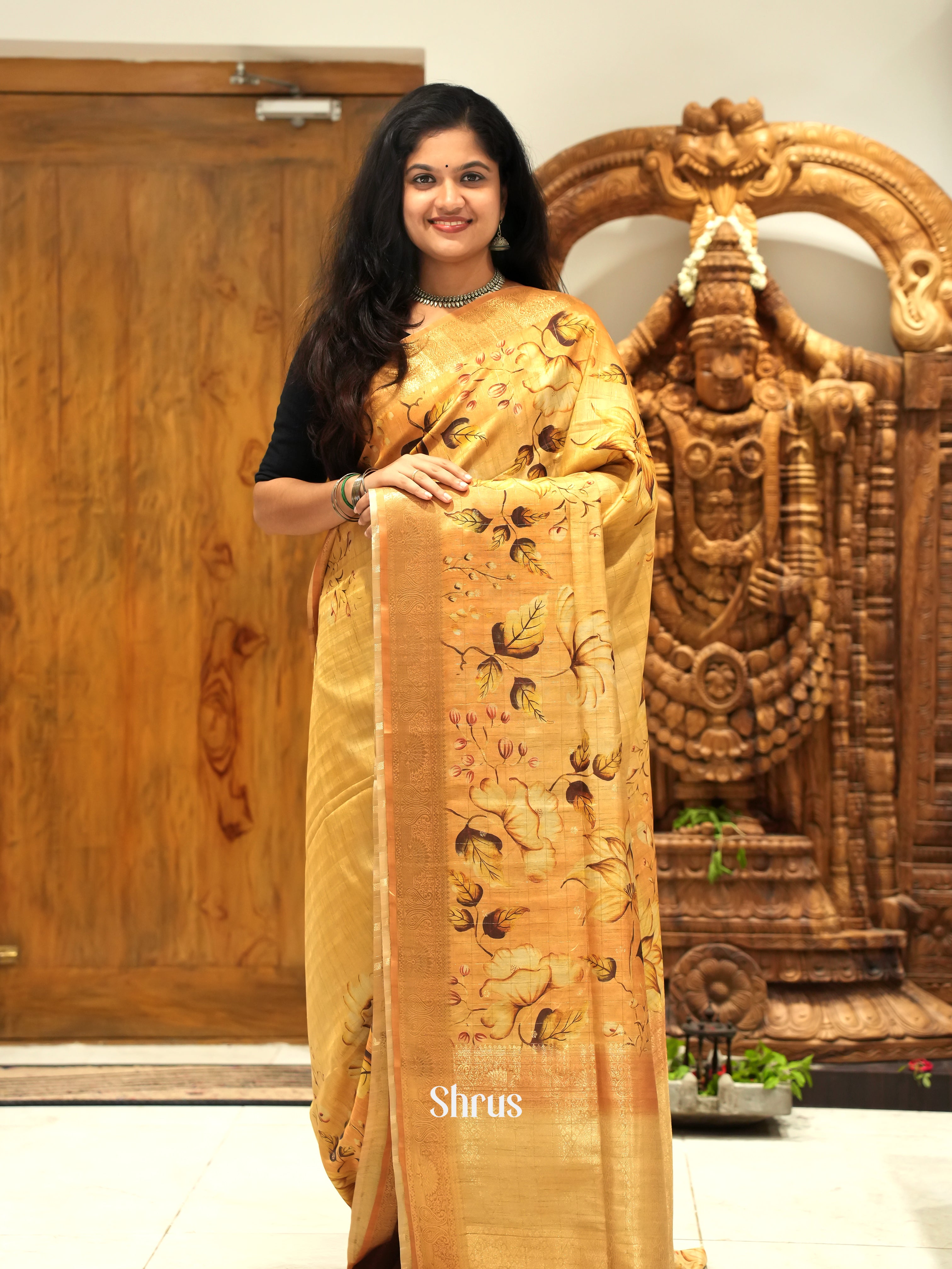 Dull Brown - Semi Crepe Saree