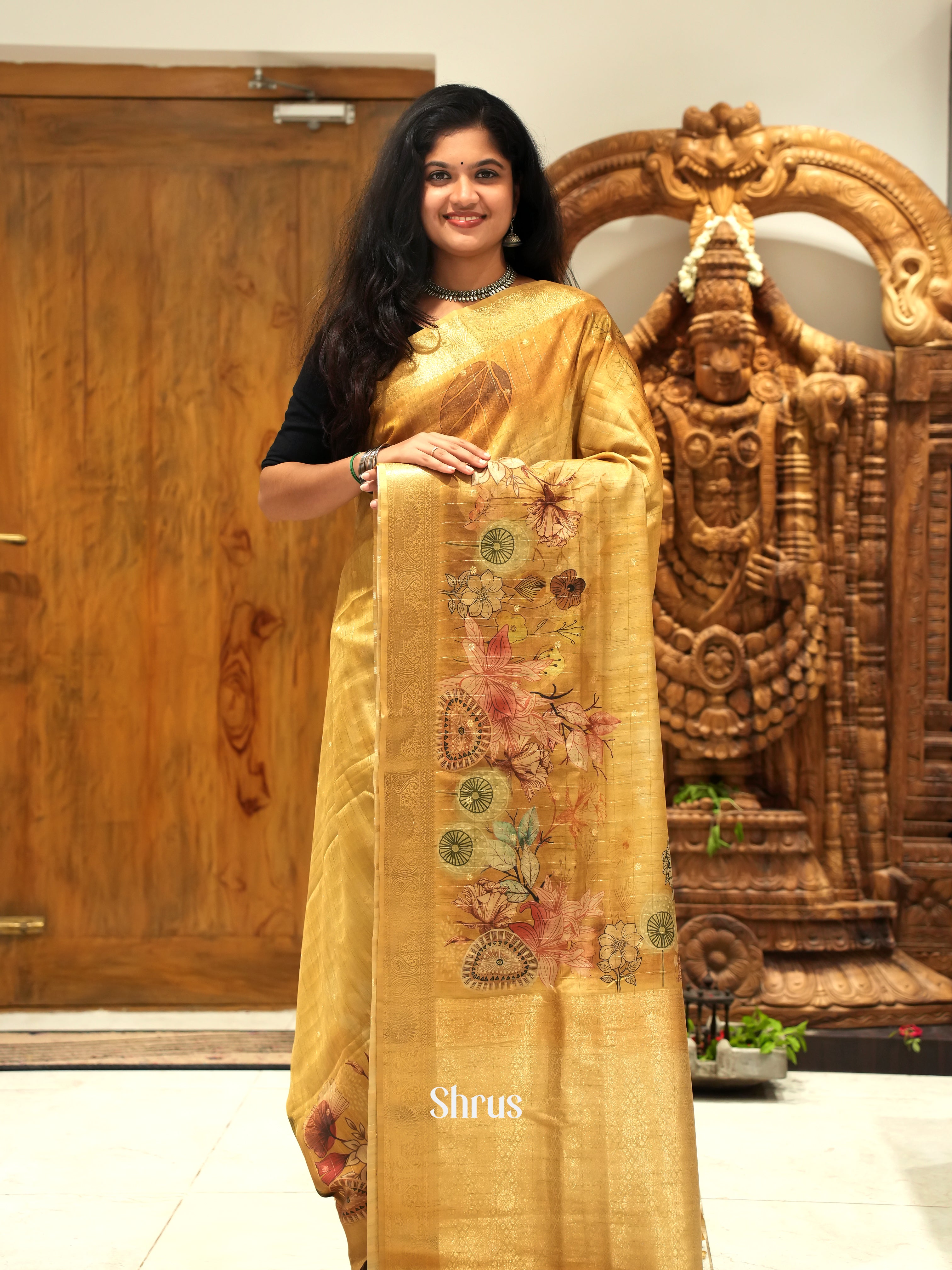 Beige  - Semi Crepe Saree