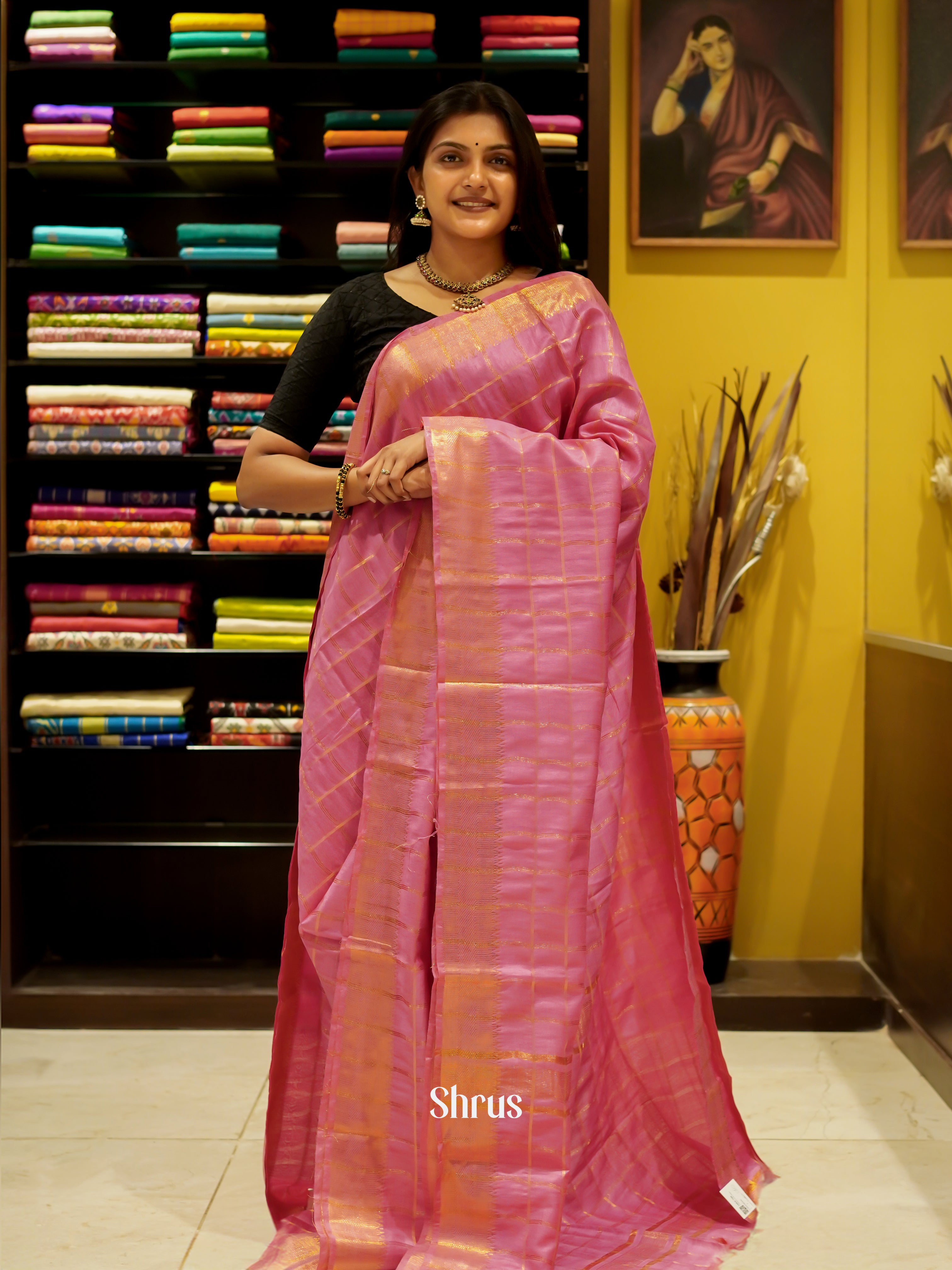 Pink(Single Tone)- Semi Tussar Saree - Shop on ShrusEternity.com