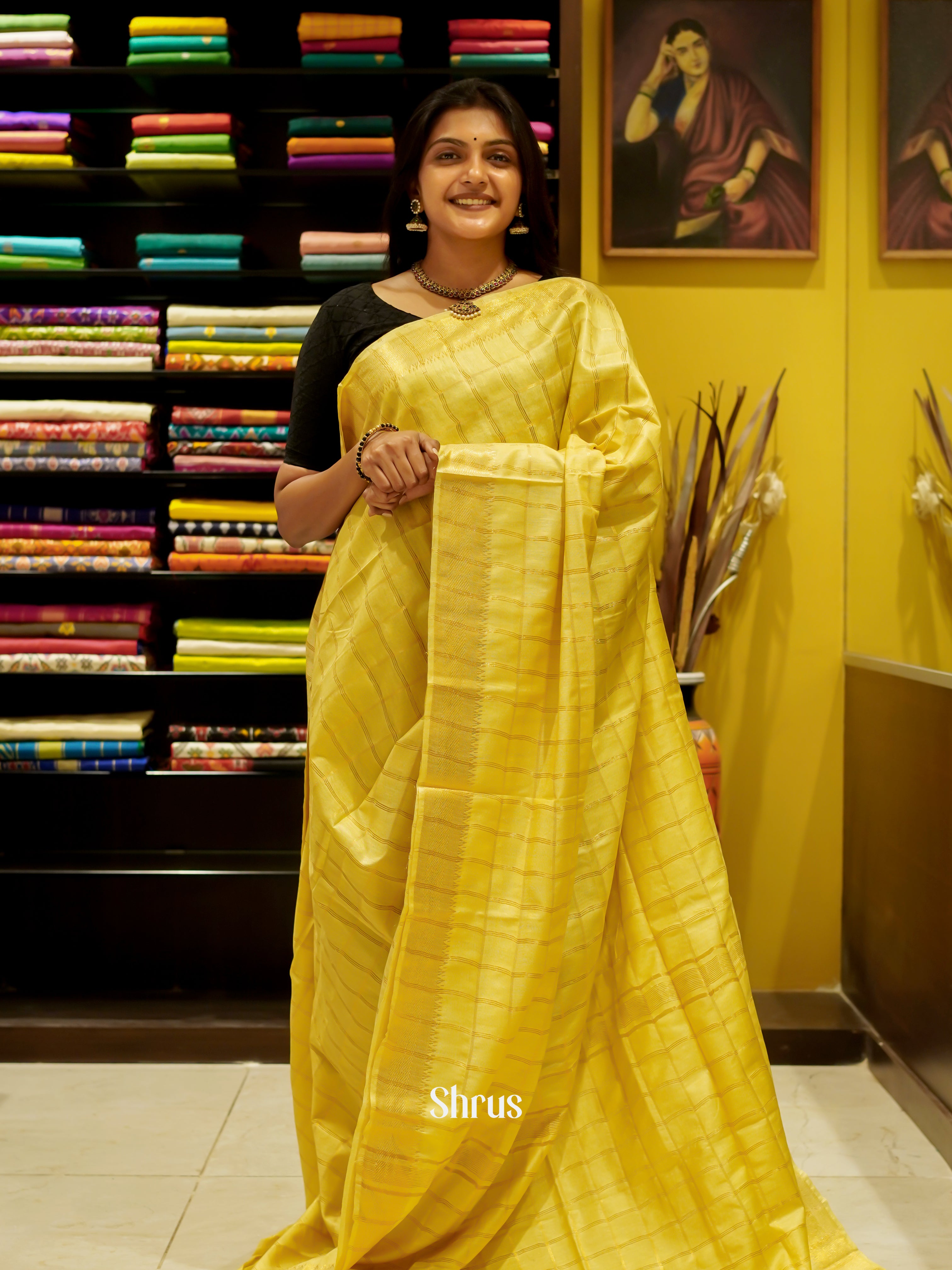 Yellow(Single Tone)- Semi Tussar Saree - Shop on ShrusEternity.com