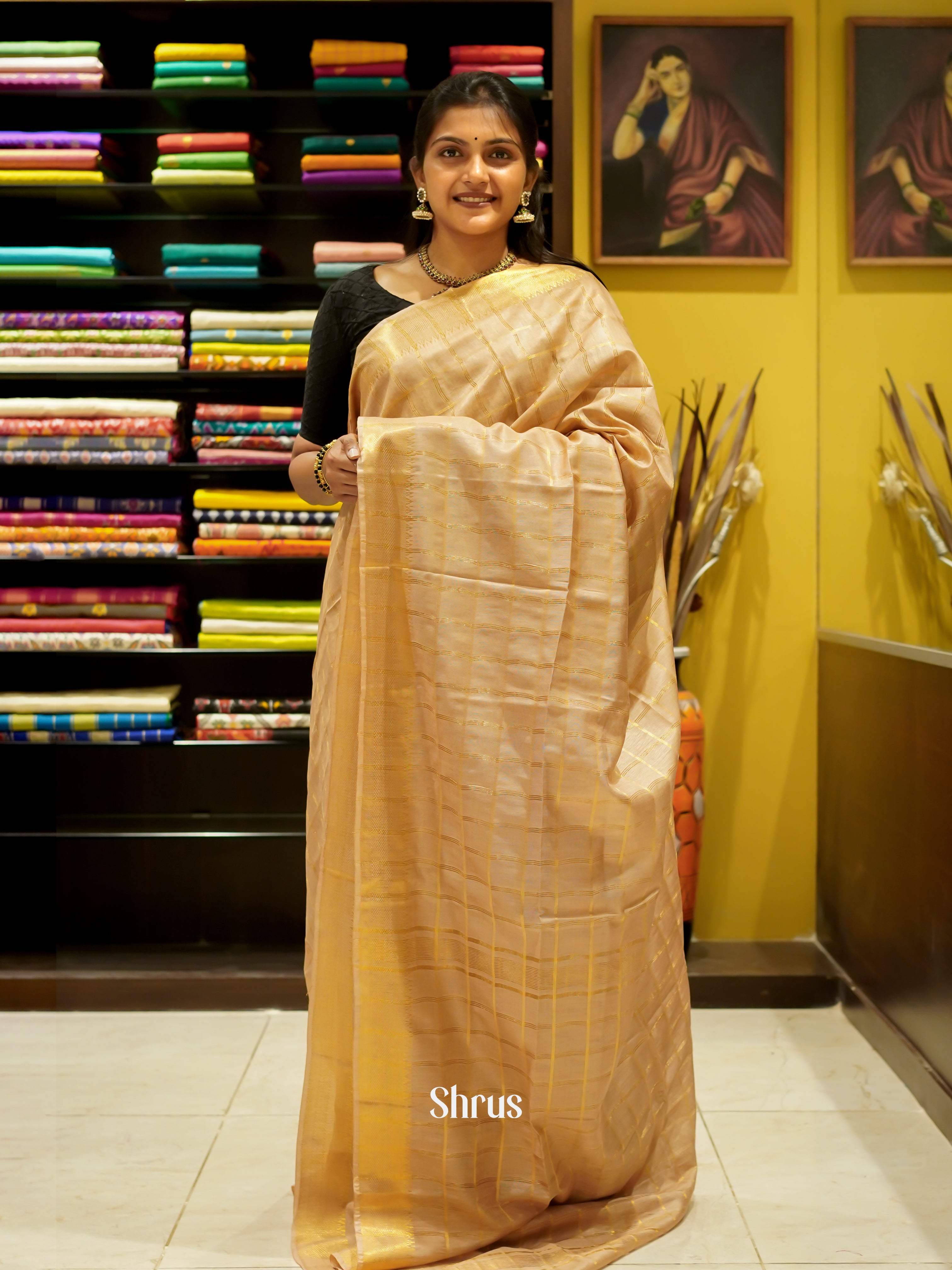 Sandal(Single Tone) - Semi Tussar Saree - Shop on ShrusEternity.com