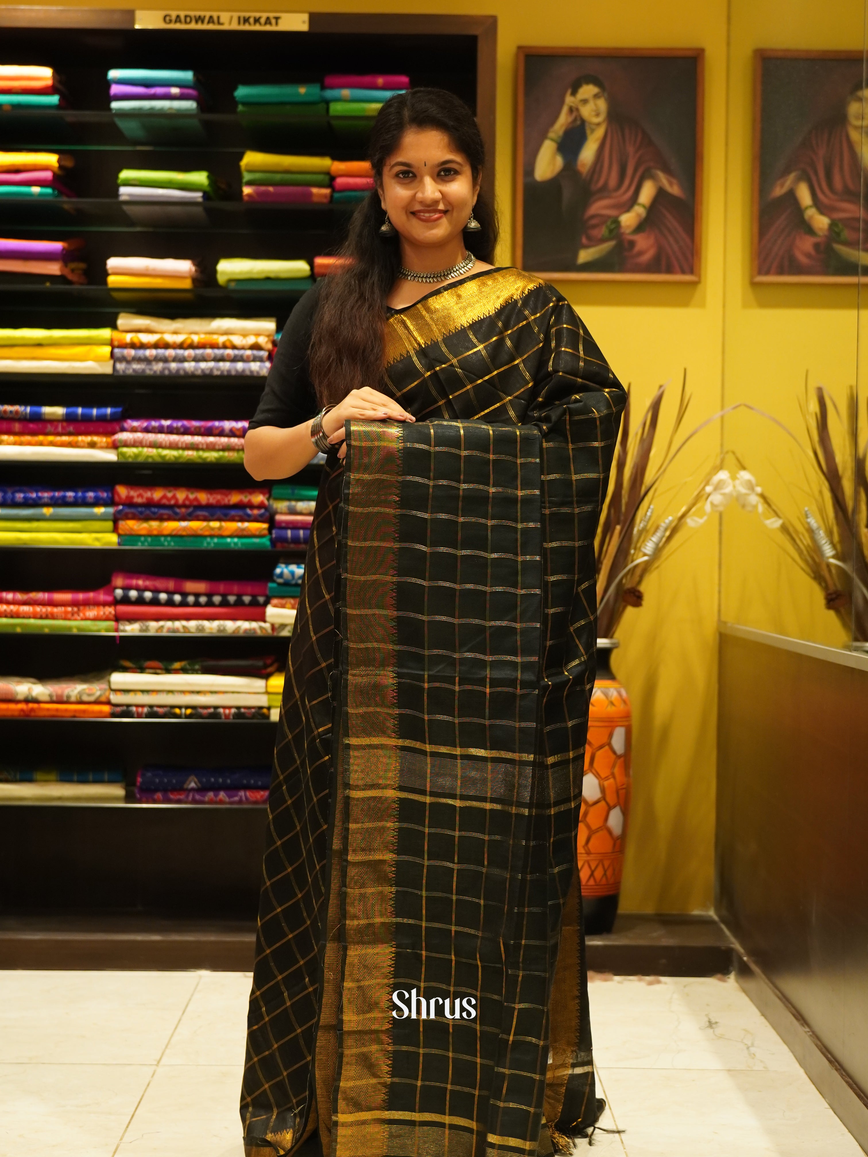 Black (Single Tone)- Semi Tussar Saree - Shop on ShrusEternity.com