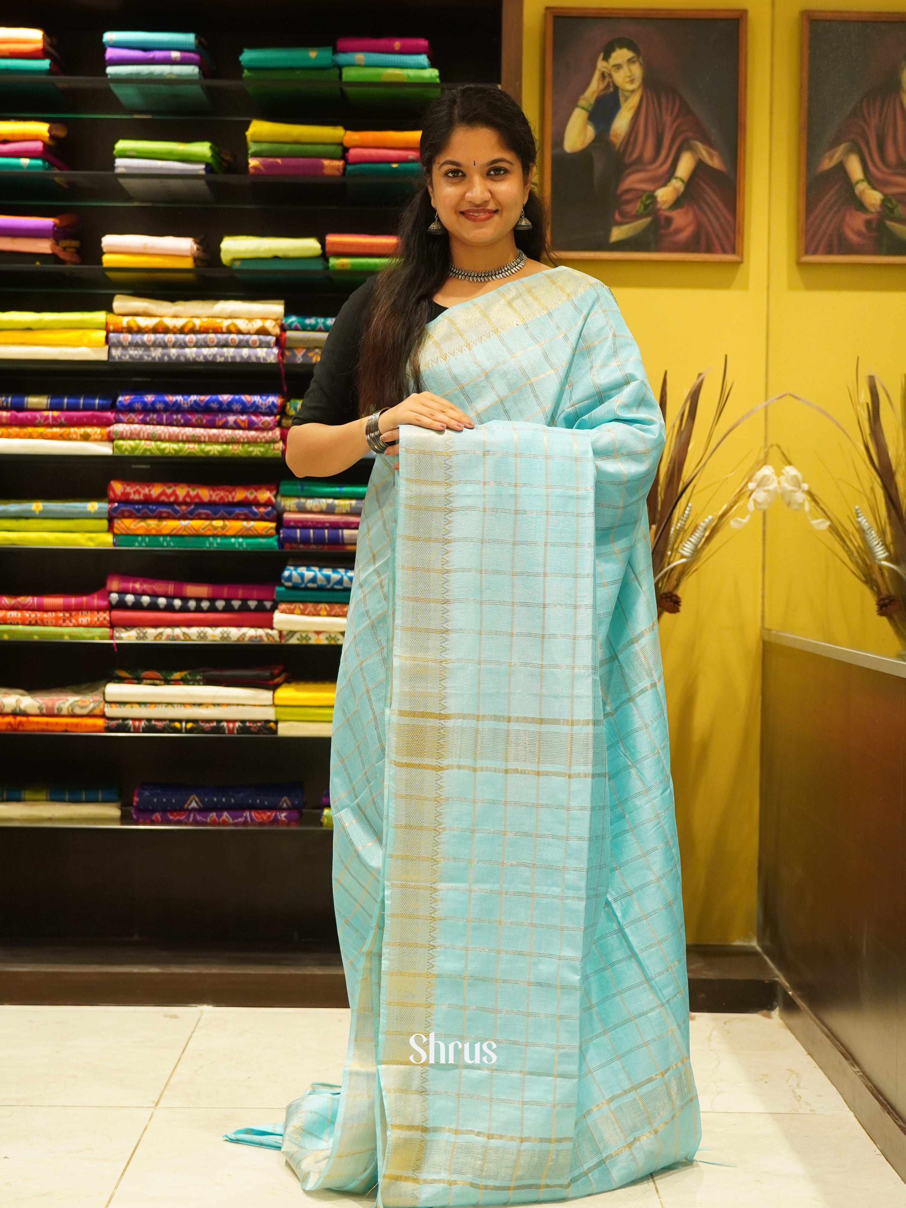 Ice Blue(Single tone)- Semi Tussar Saree - Shop on ShrusEternity.com