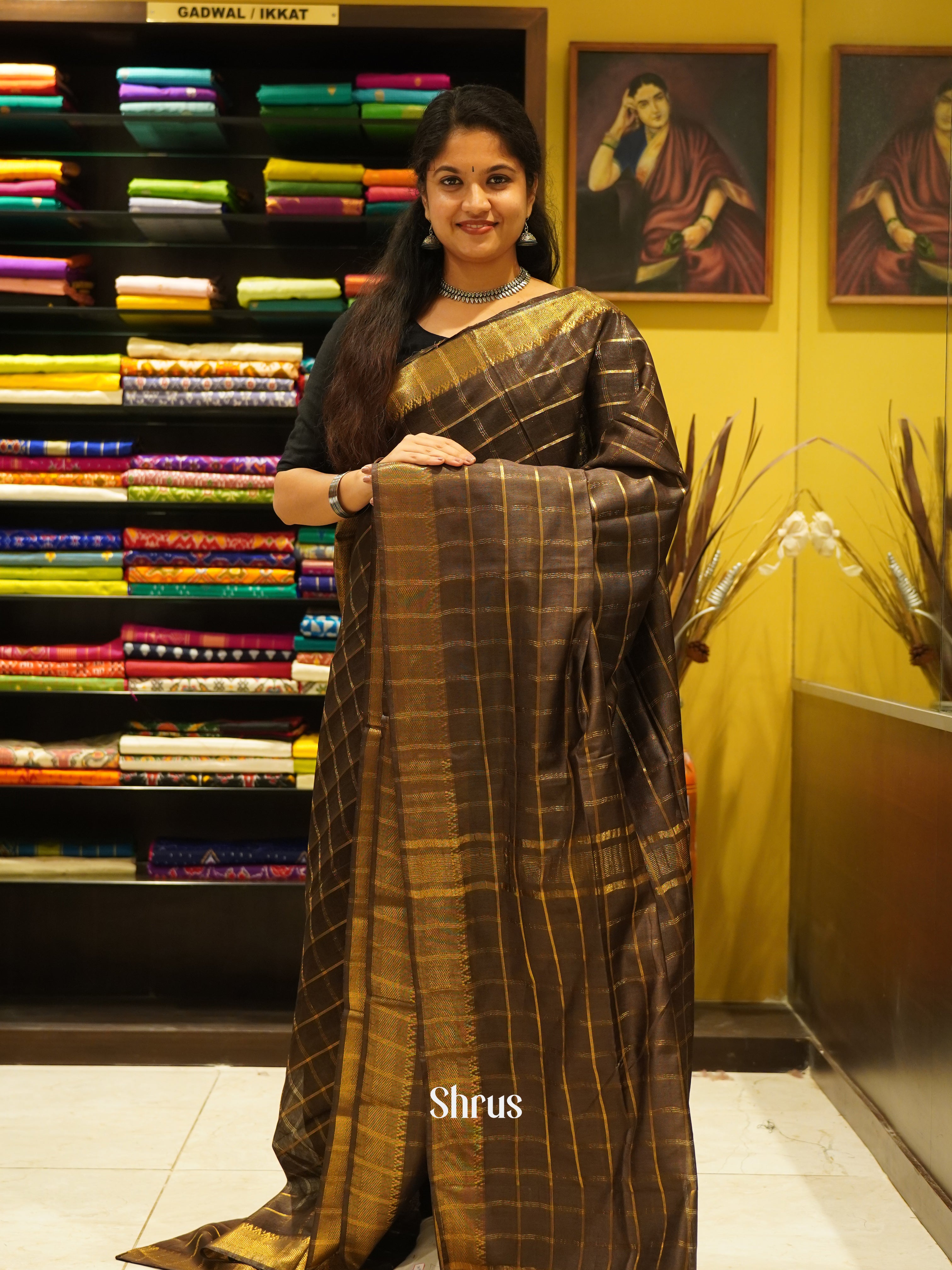 Brown(Single Tone) - Semi Tussar Saree - Shop on ShrusEternity.com