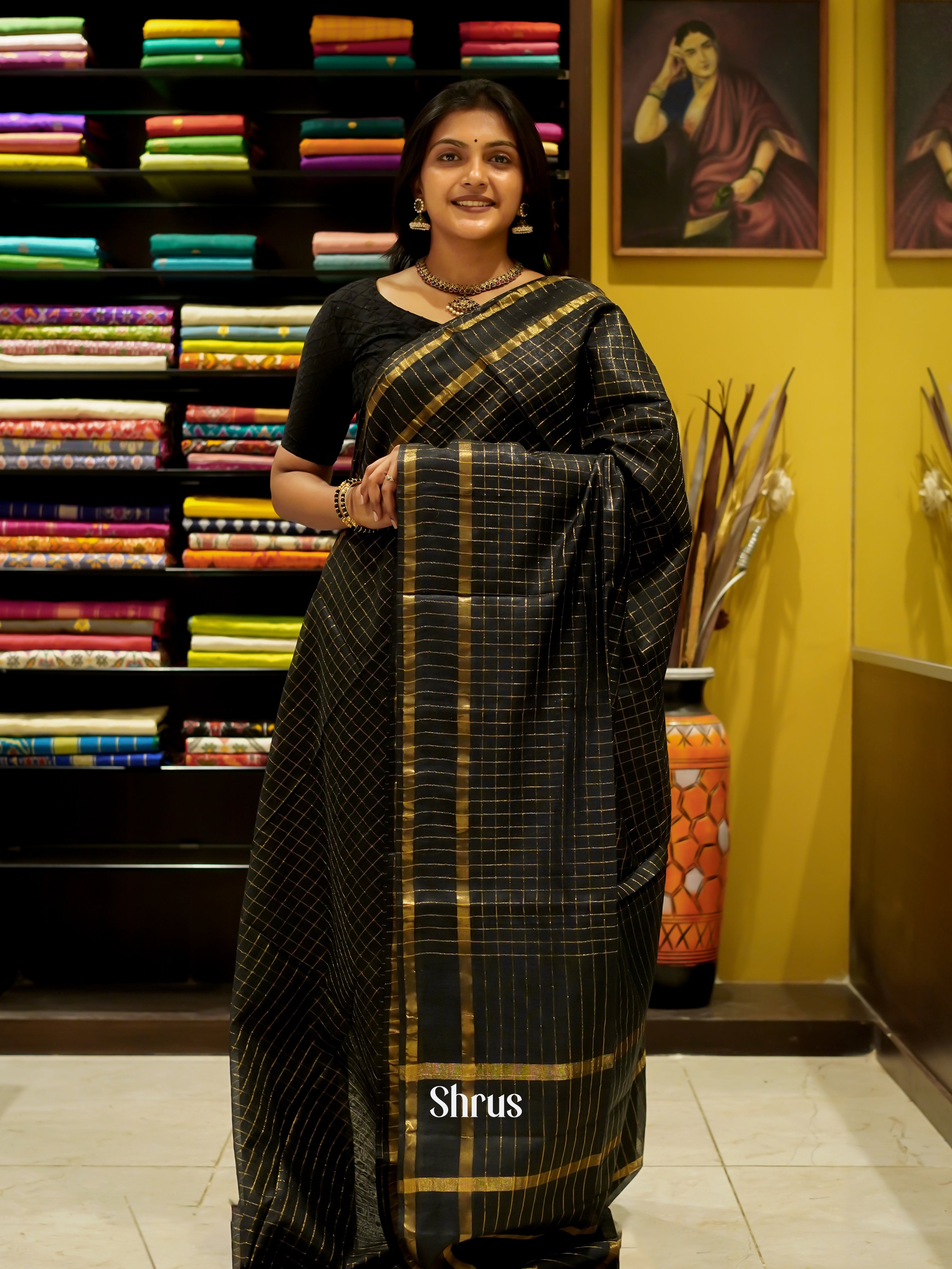 Black(Single tone) - Semi Tussar Saree - Shop on ShrusEternity.com