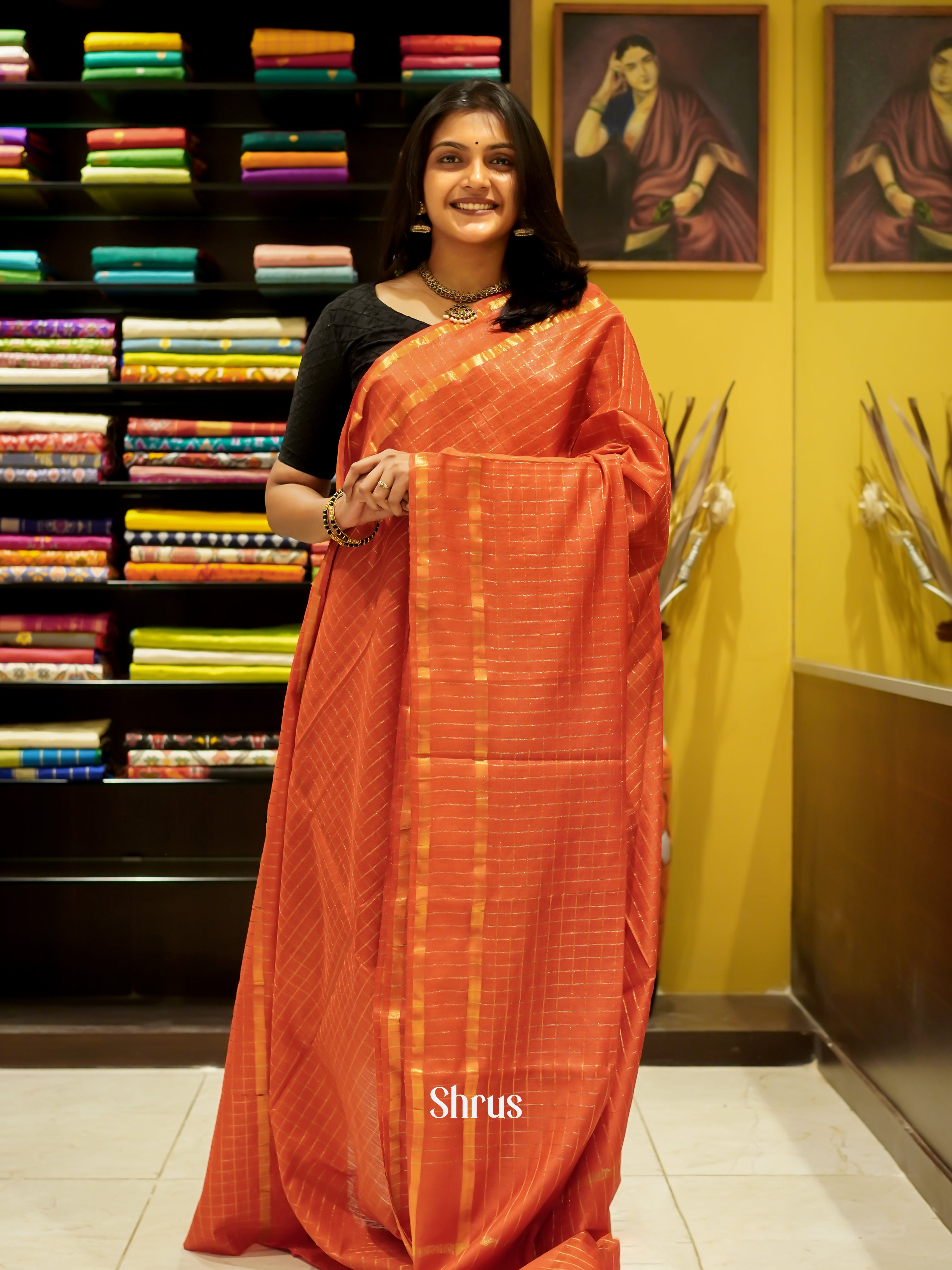 Orange(Single Tone) - Semi Tussar Saree - Shop on ShrusEternity.com