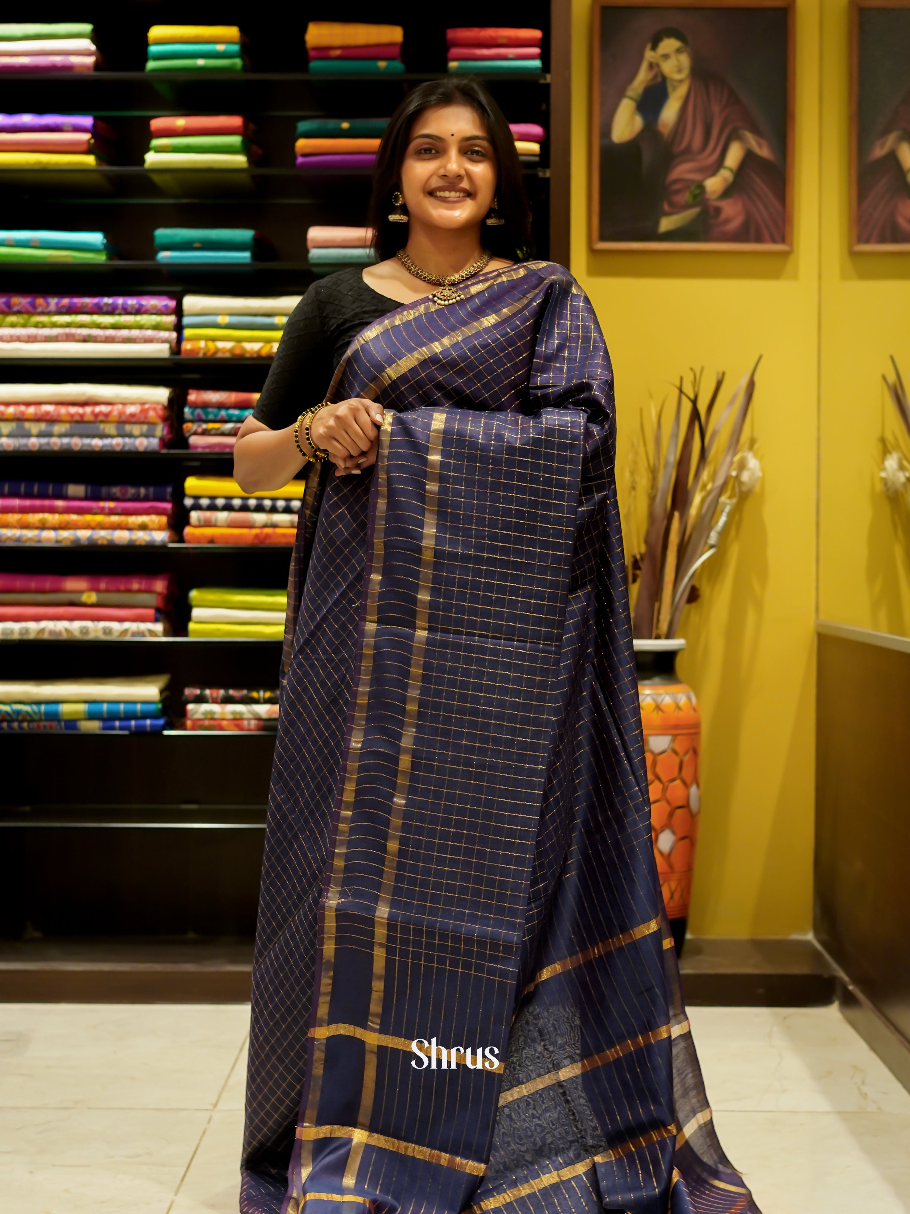 Blue(Single Tone) - Semi Tussar Saree - Shop on ShrusEternity.com