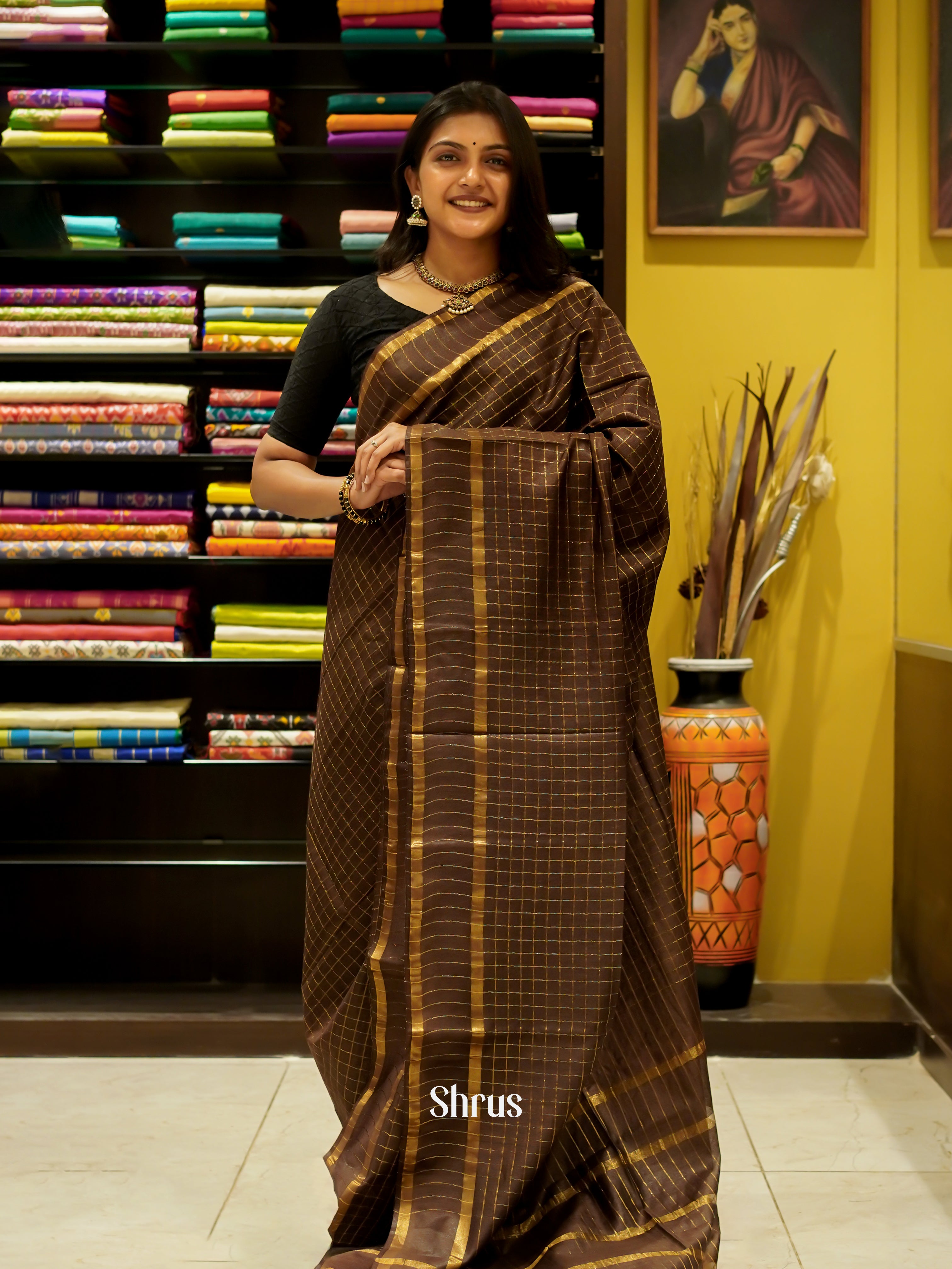 Brown(Single Tone) - Semi Tussar Saree - Shop on ShrusEternity.com