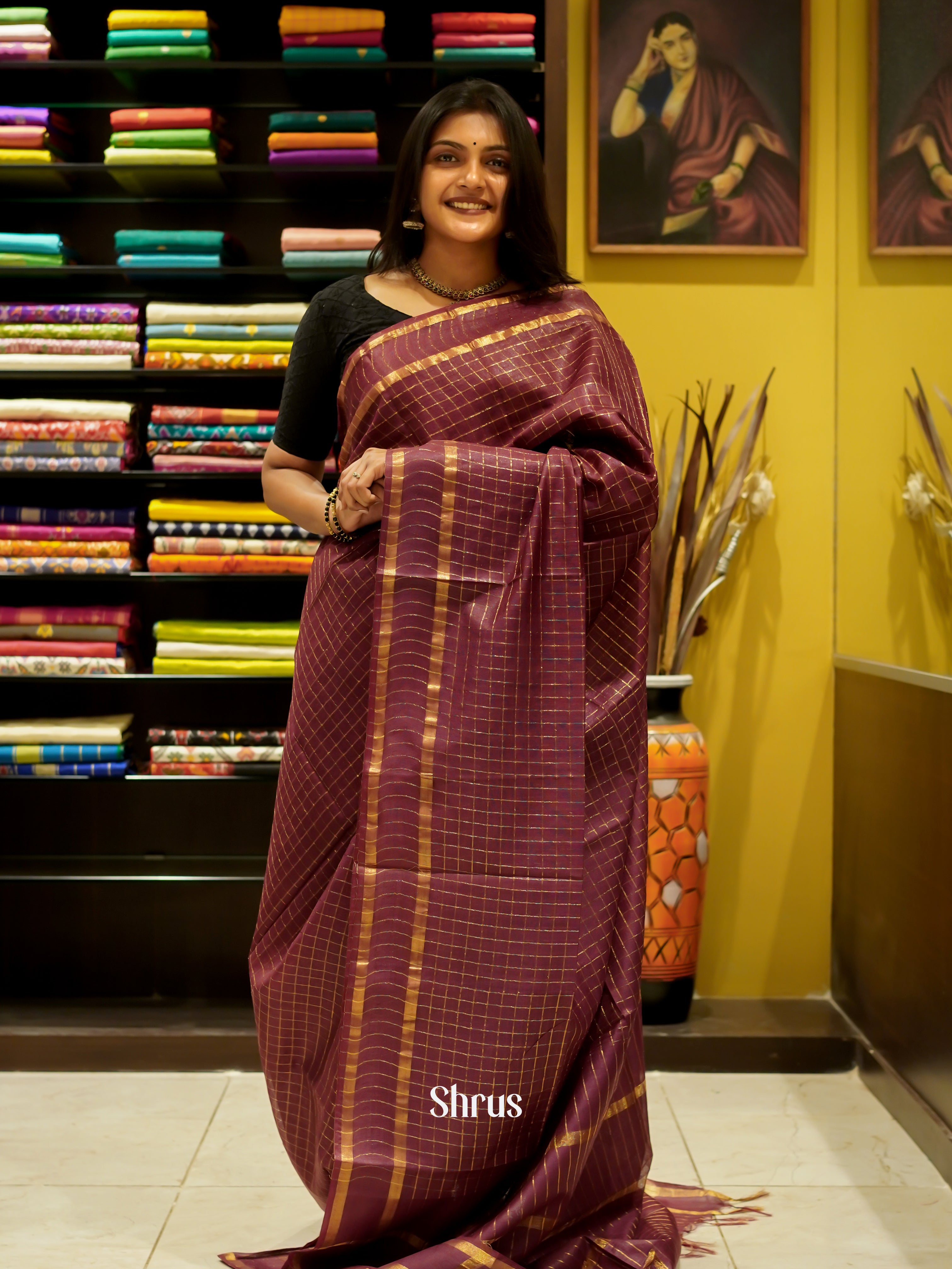 Maroon(Single Tone) - Semi Tussar Saree - Shop on ShrusEternity.com