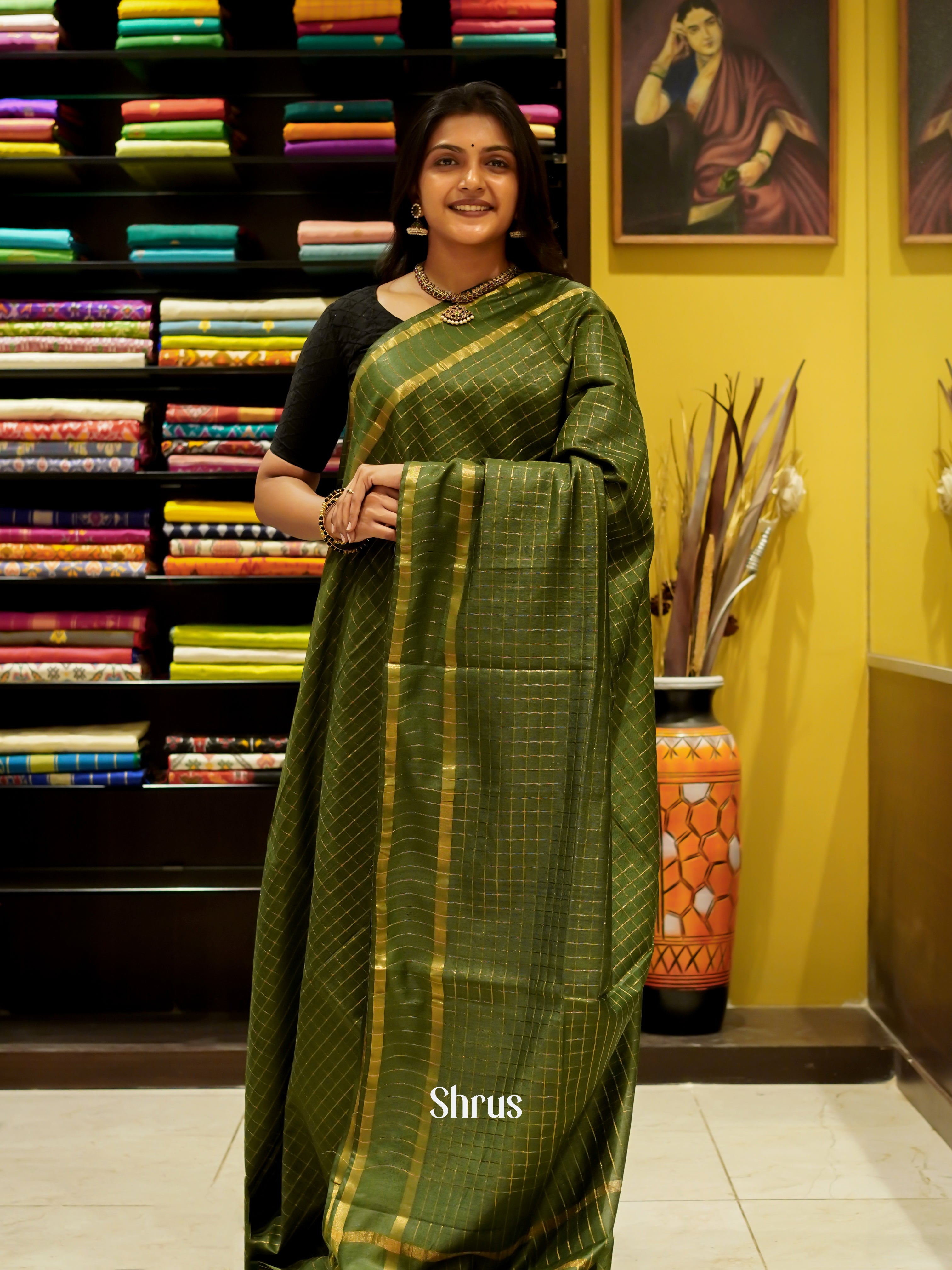 Green(Single Tone) - Semi Tussar Saree - Shop on ShrusEternity.com