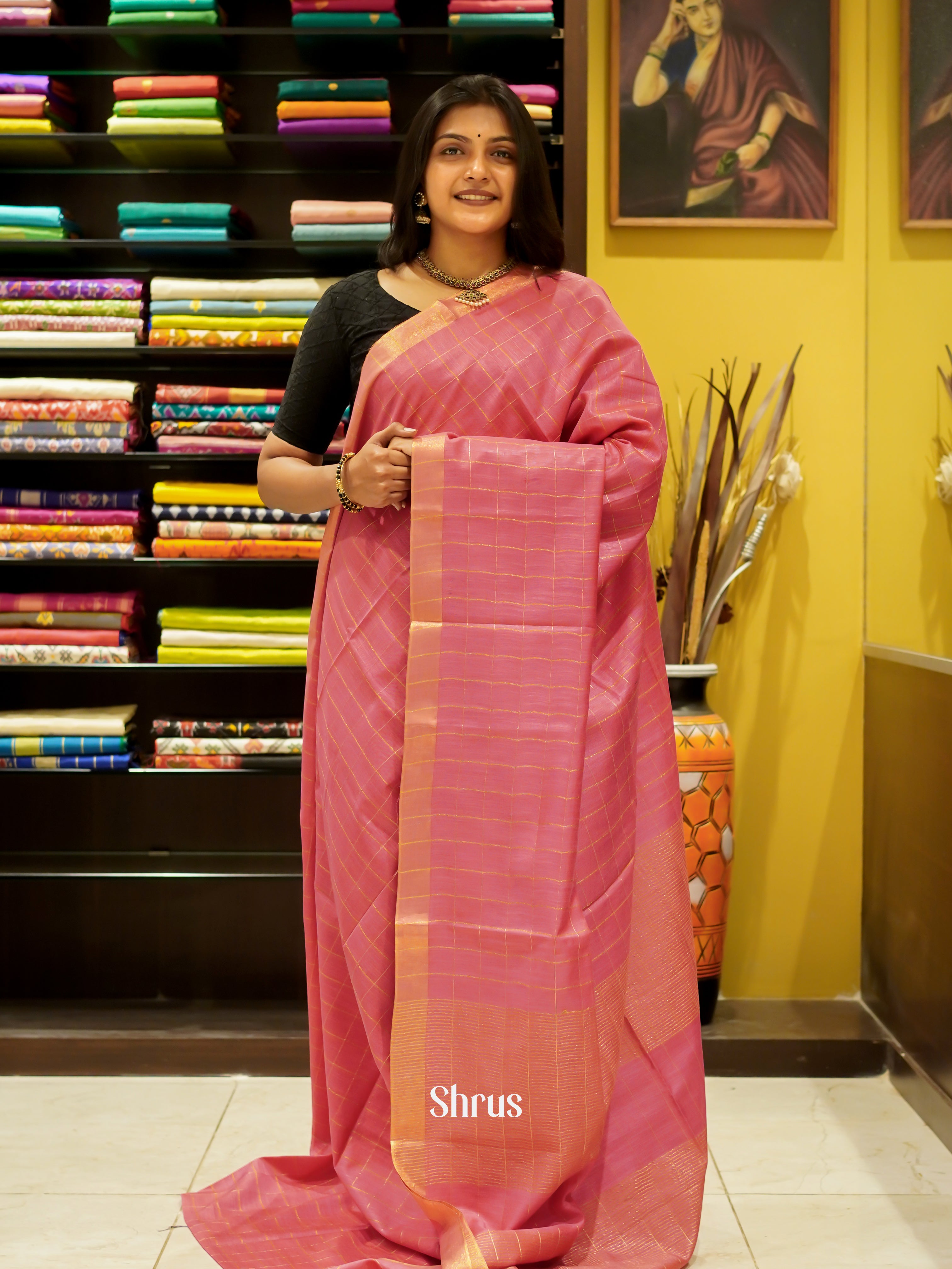 Pink(Single tone) - Semi Tussar Saree - Shop on ShrusEternity.com