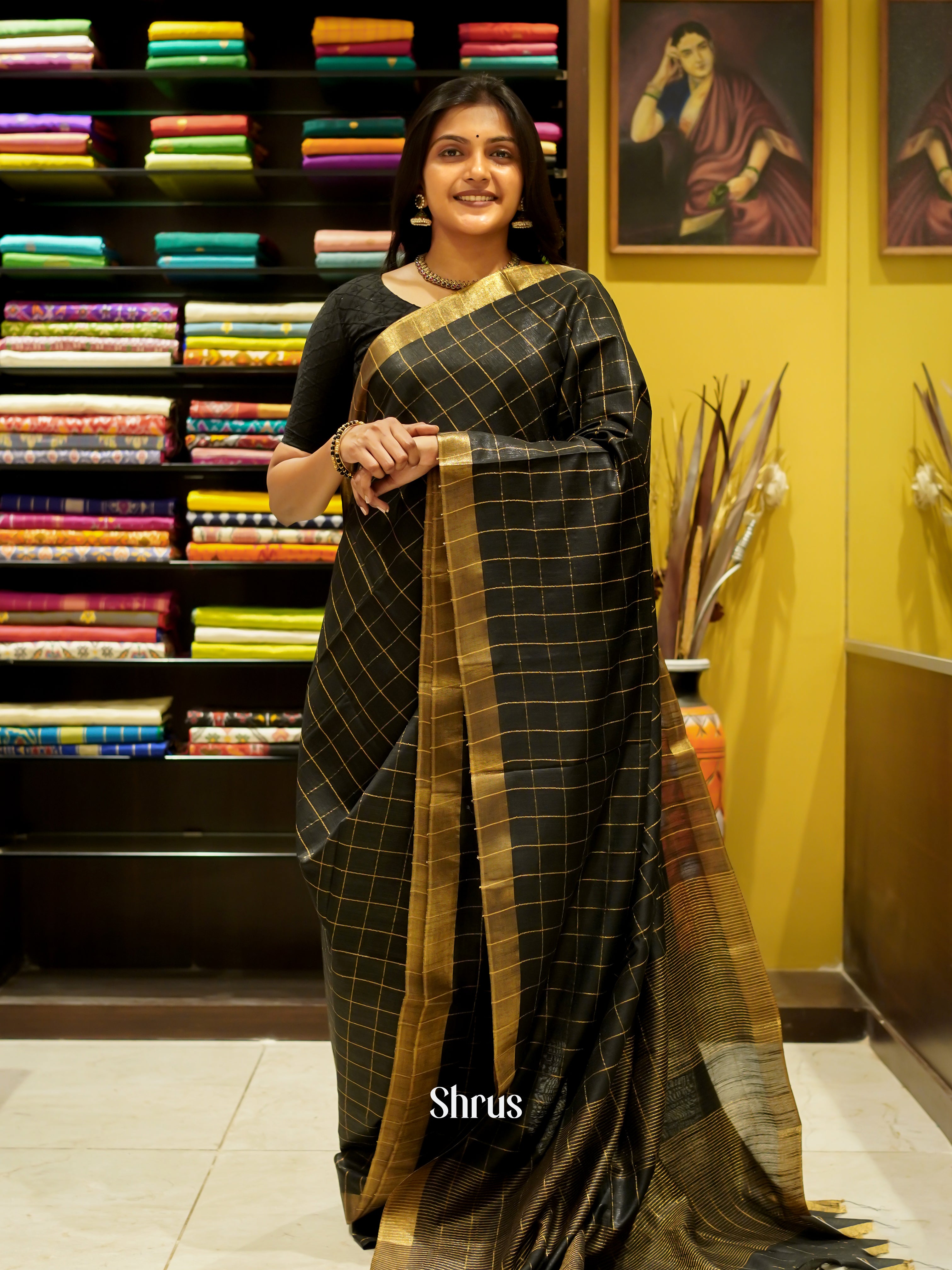 Black(Single Tone) - Semi Tussar Saree - Shop on ShrusEternity.com