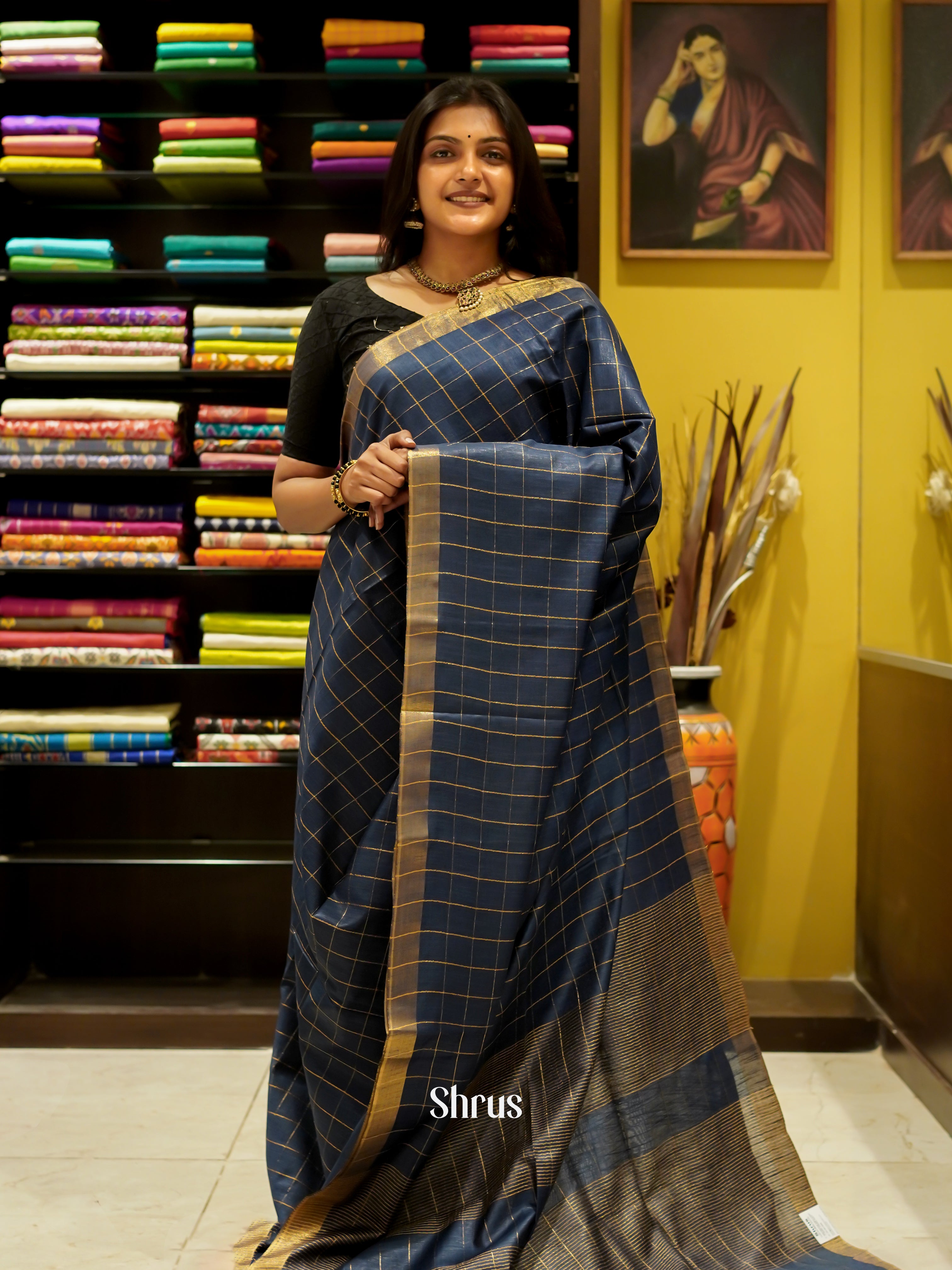 Blue(Single Tone) - Semi Tussar Saree - Shop on ShrusEternity.com