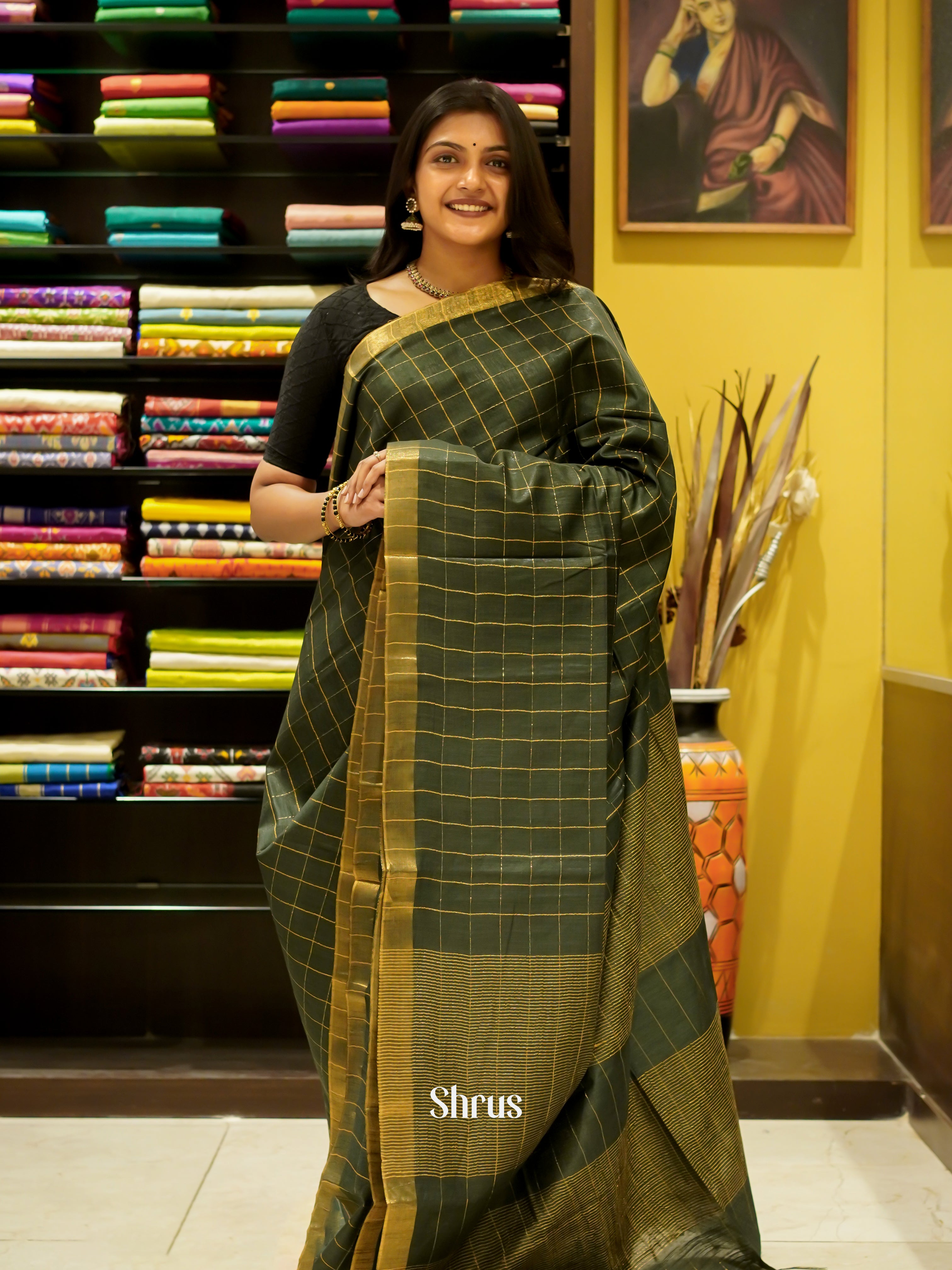 Green(Single Tone) - Semi Tussar Saree - Shop on ShrusEternity.com