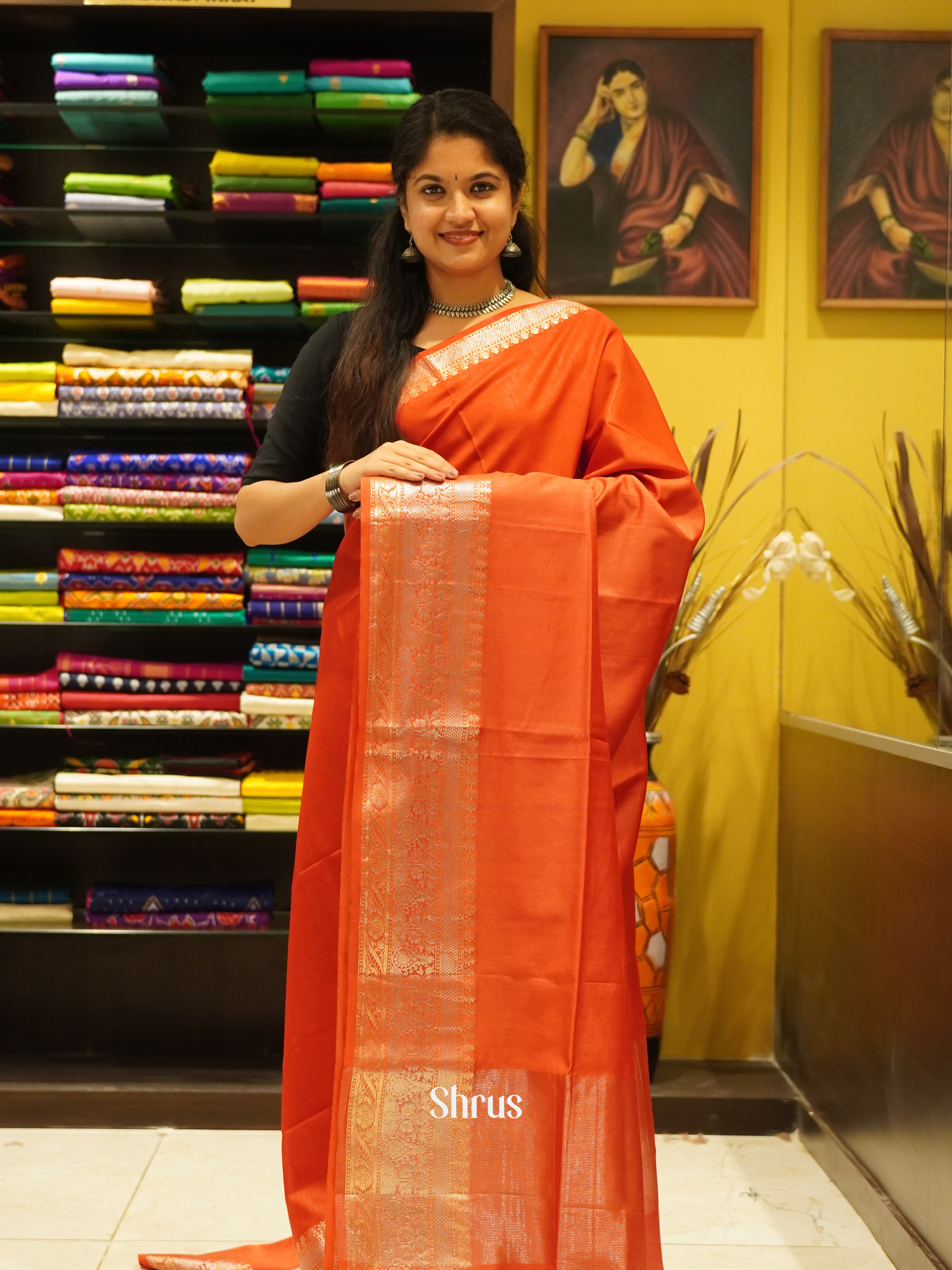 Red (Single Tone)- Semi Tussar saree - Shop on ShrusEternity.com