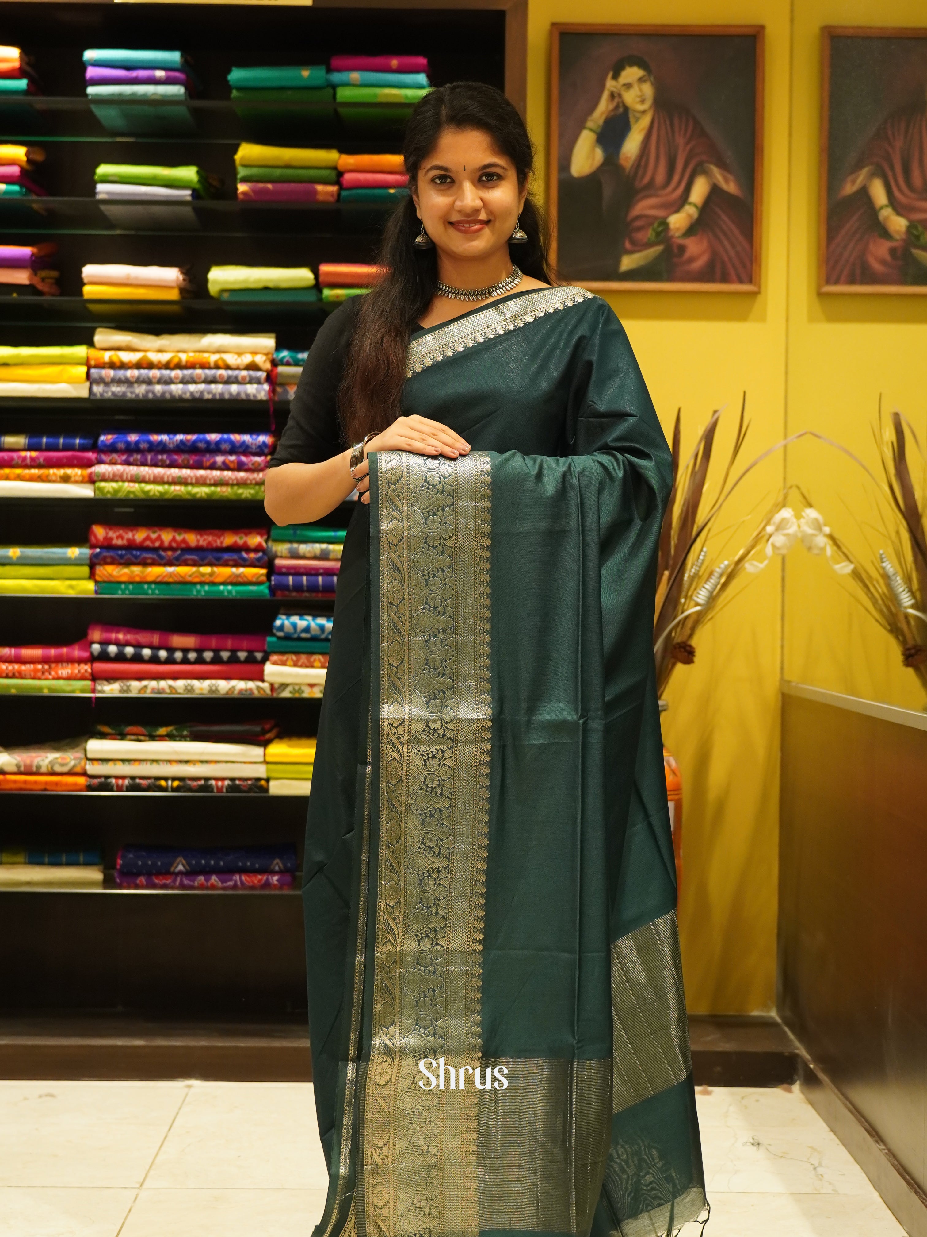 Green (Single Tone) - Semi Tussar Saree - Shop on ShrusEternity.com