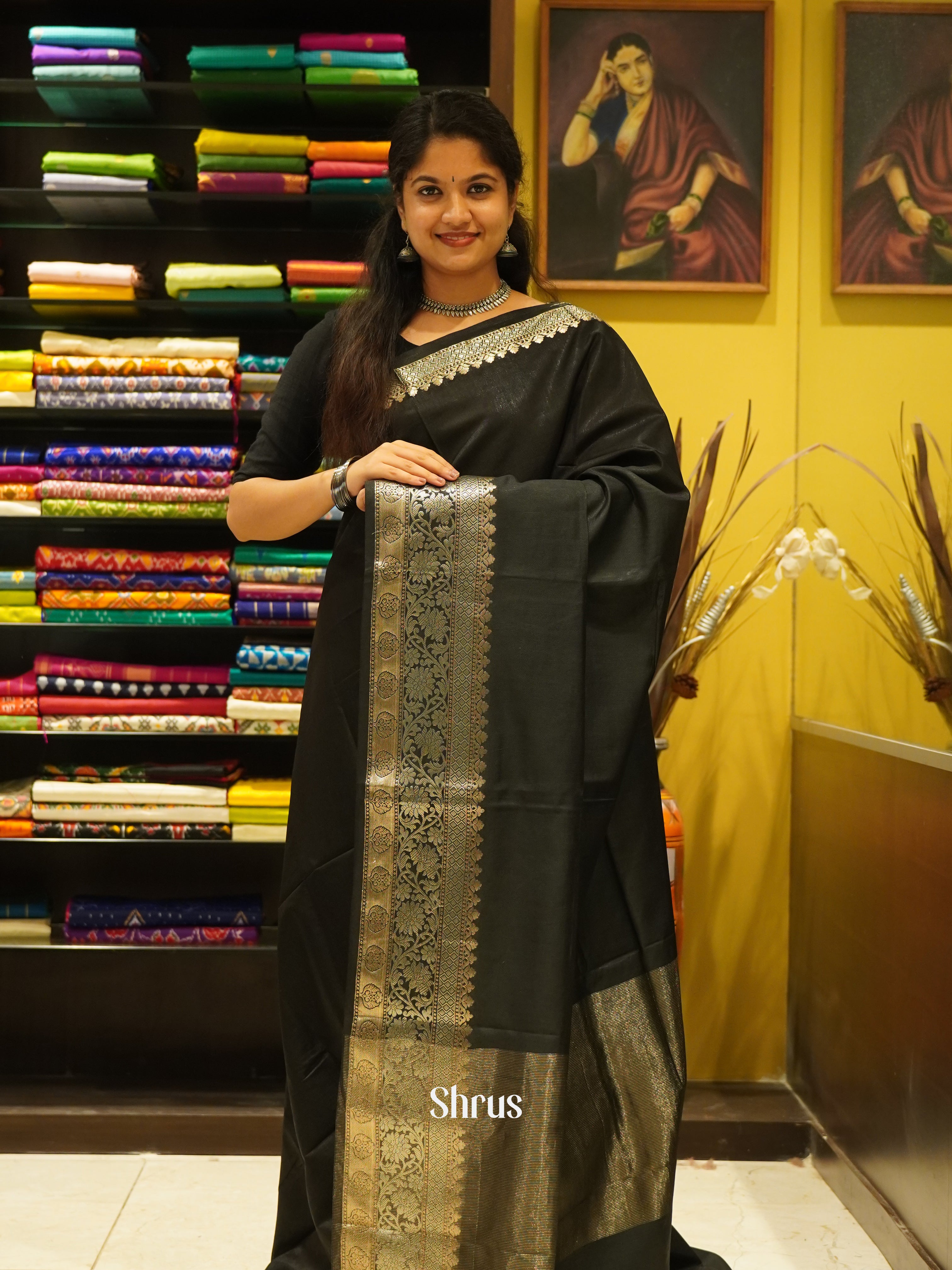 Black(Single Tone) - Semi Tussar Saree - Shop on ShrusEternity.com