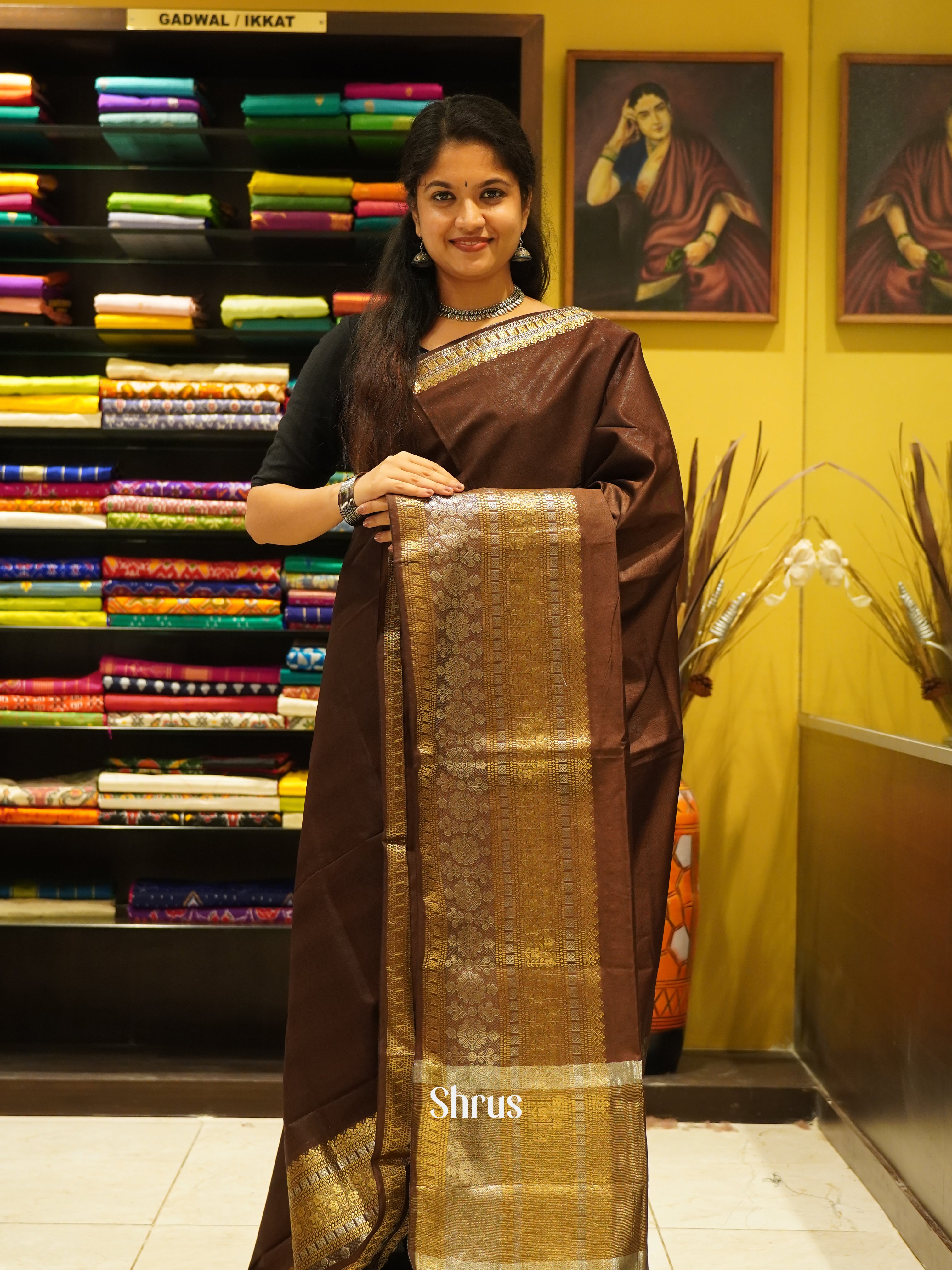 Brown (Single Tone)- Semi Tussar Saree - Shop on ShrusEternity.com