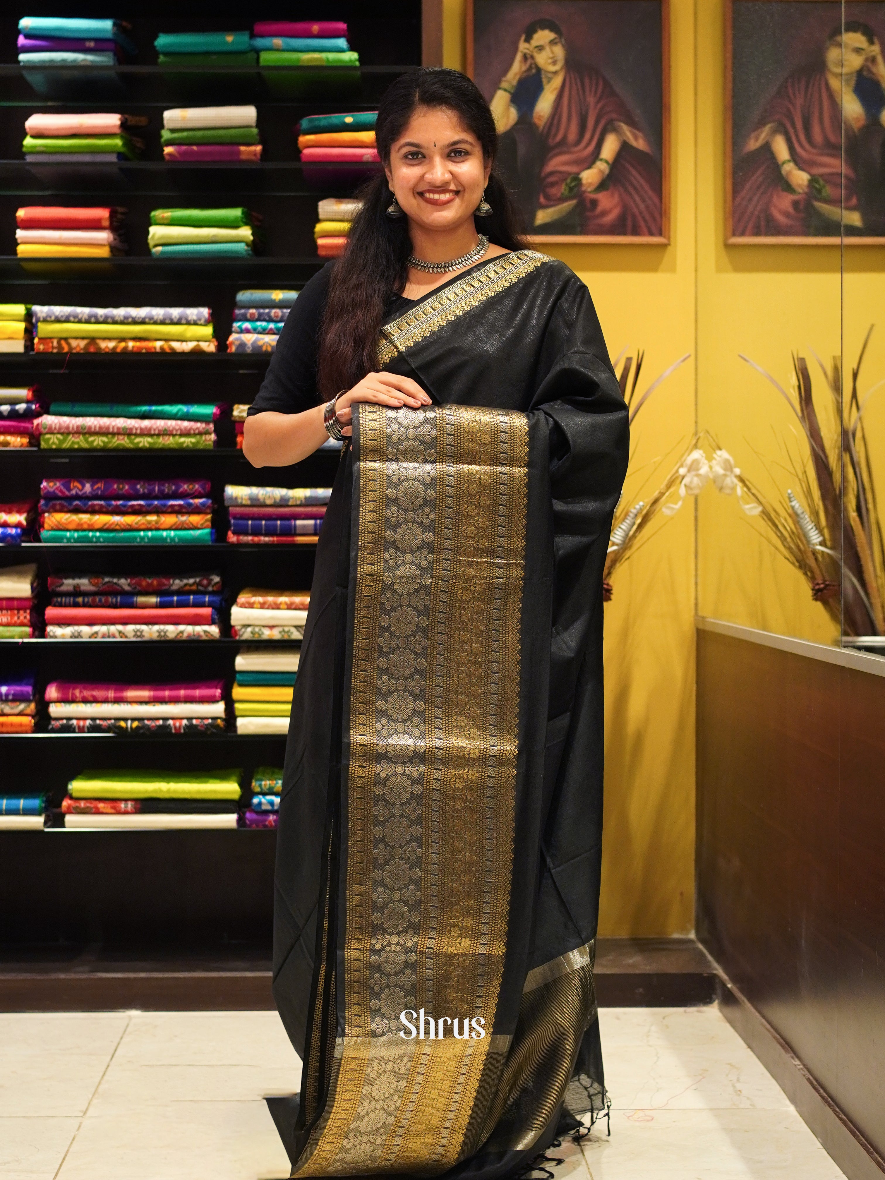 Black(Single Tone) - Semi Tussar - Shop on ShrusEternity.com