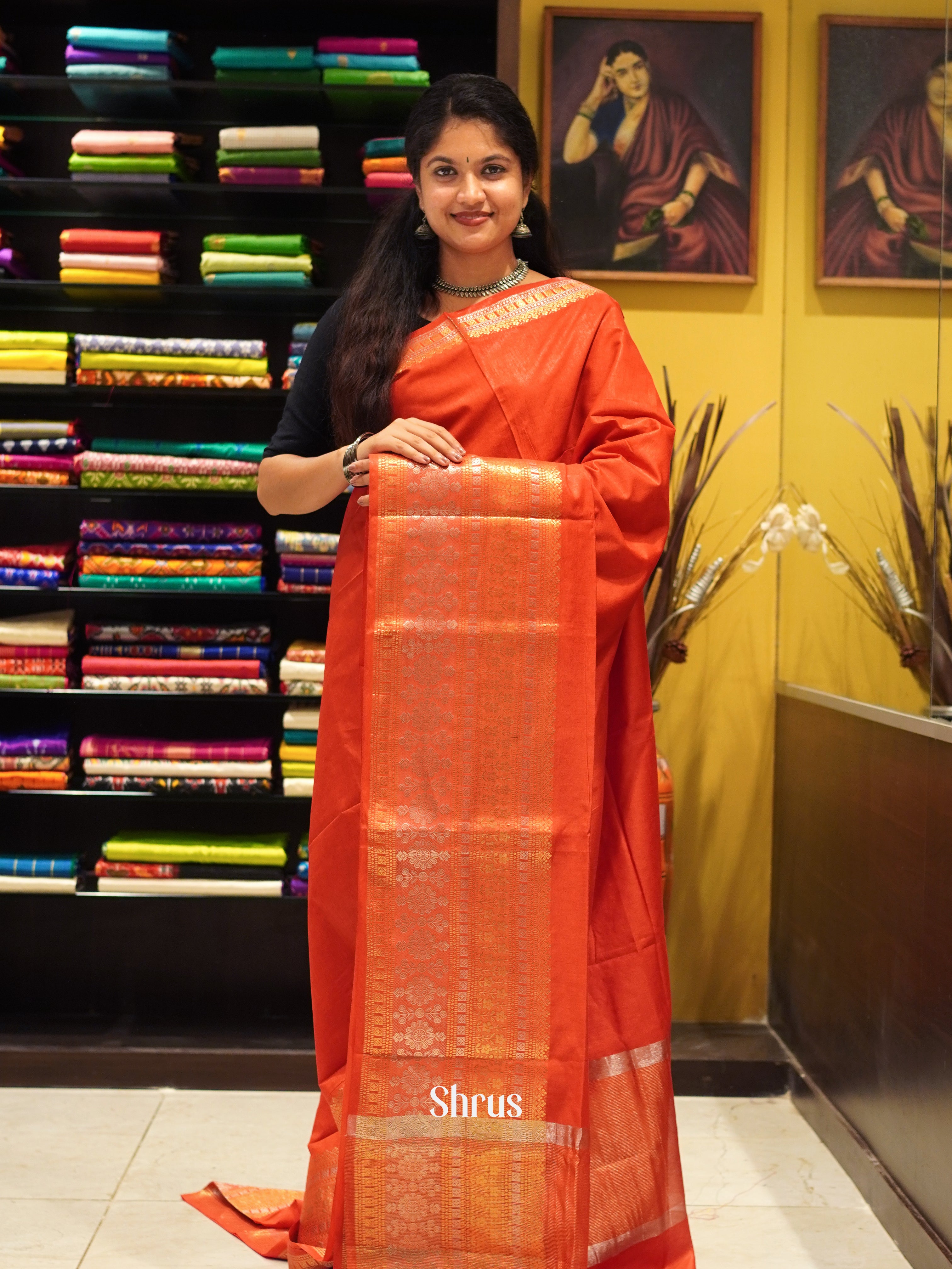 Red(Single Tone) - Semi Tussar Saree - Shop on ShrusEternity.com