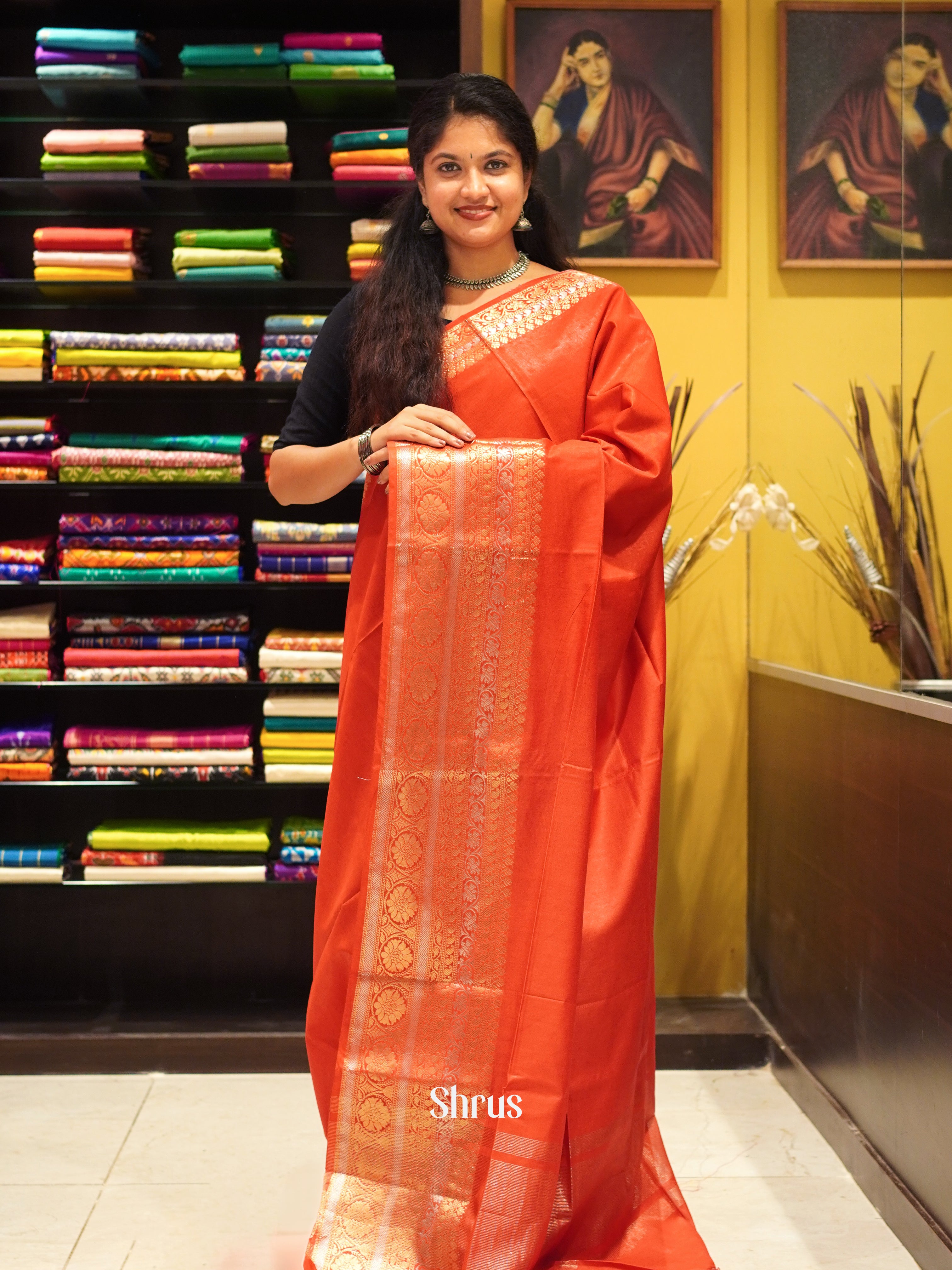 Red(Single Tone) -Semi Tussar Saree - Shop on ShrusEternity.com