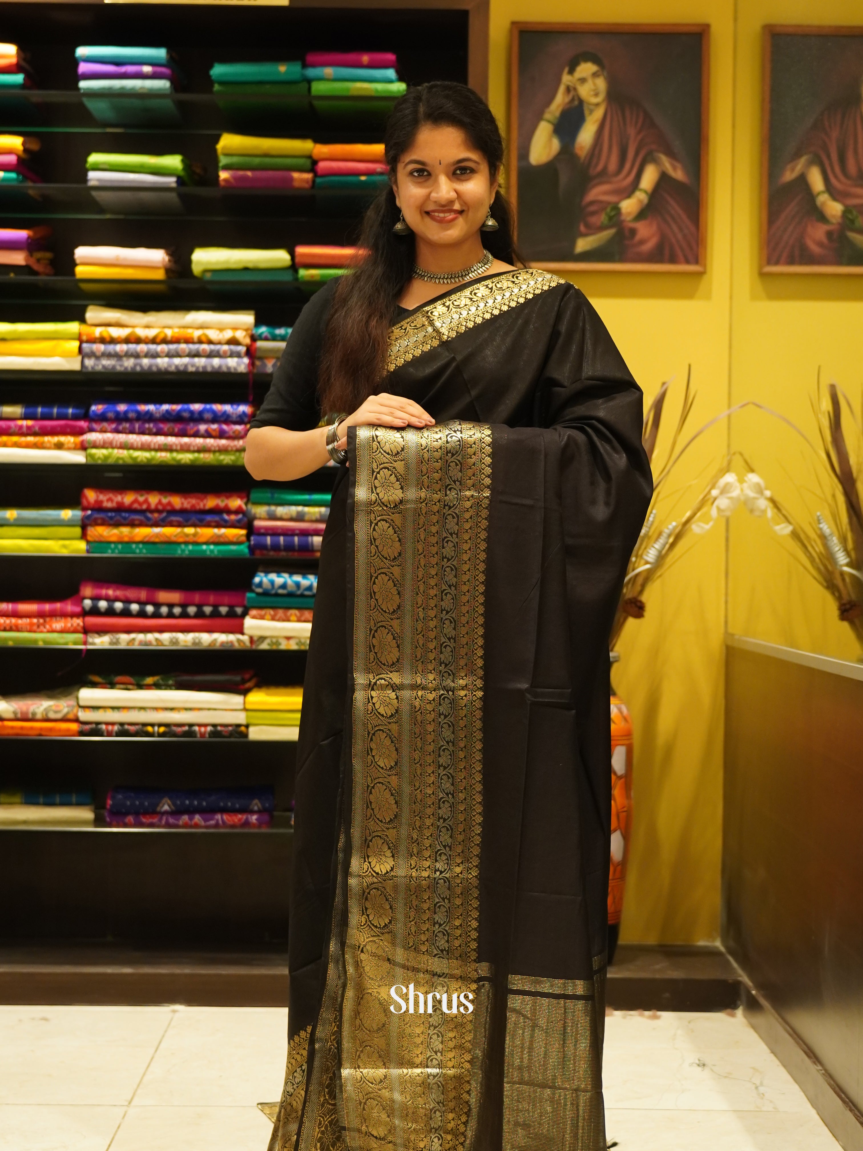 Black(Single Tone) - Semi Tussar Saree - Shop on ShrusEternity.com