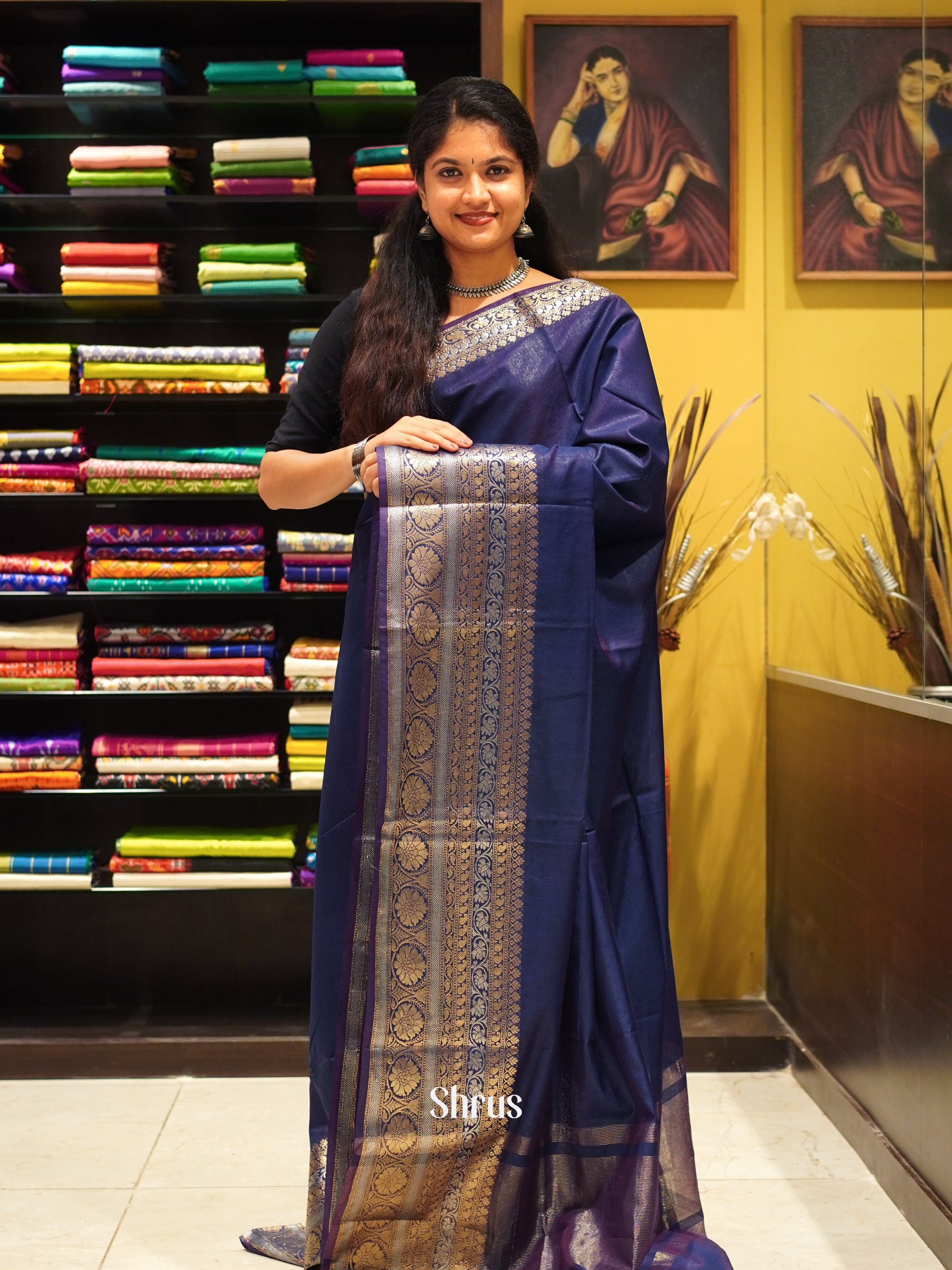 Blue(Single Tone) -Semi Tussar Saree - Shop on ShrusEternity.com