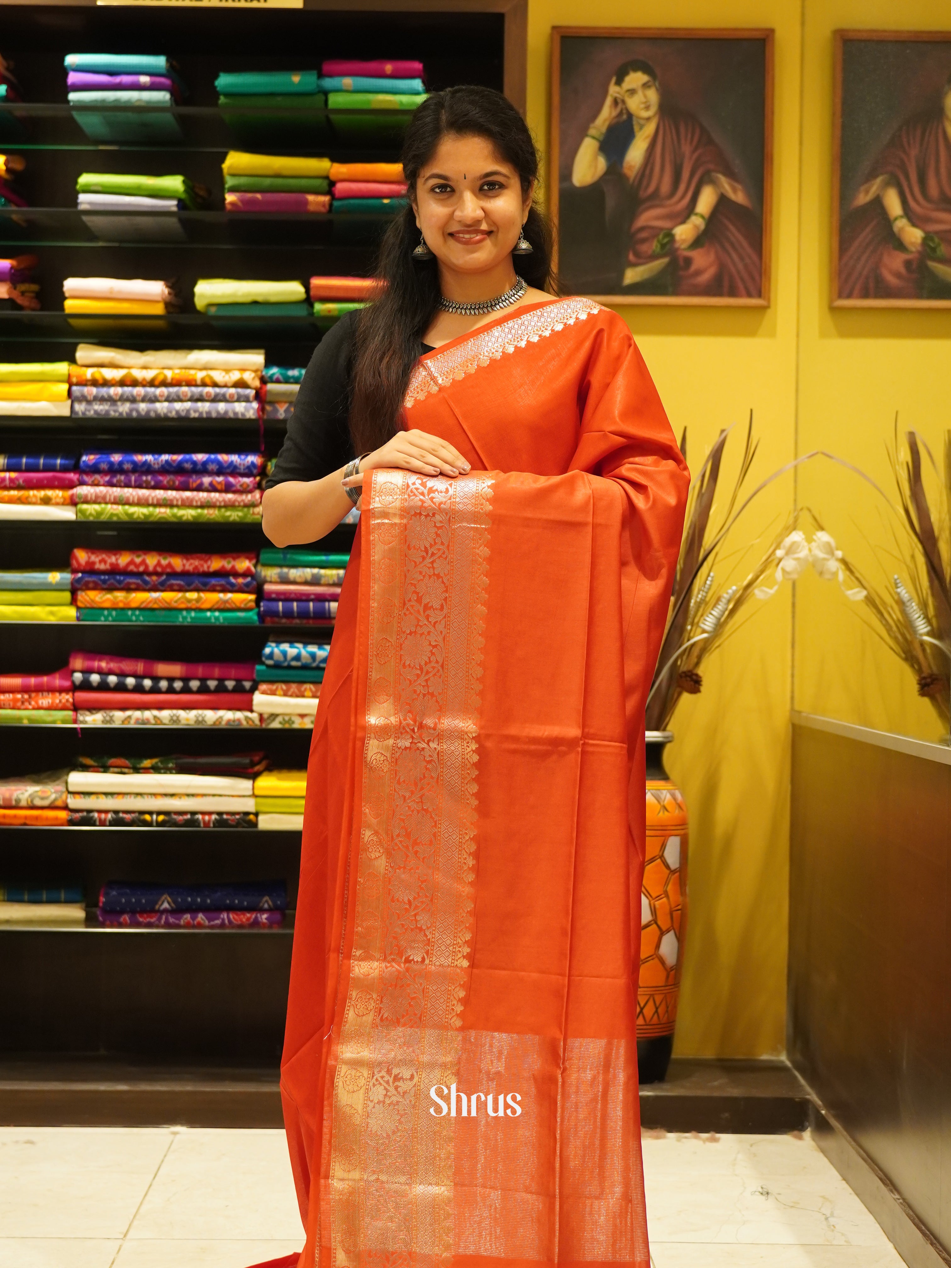 Orange(single Tone) -Semi Tussar Saree - Shop on ShrusEternity.com