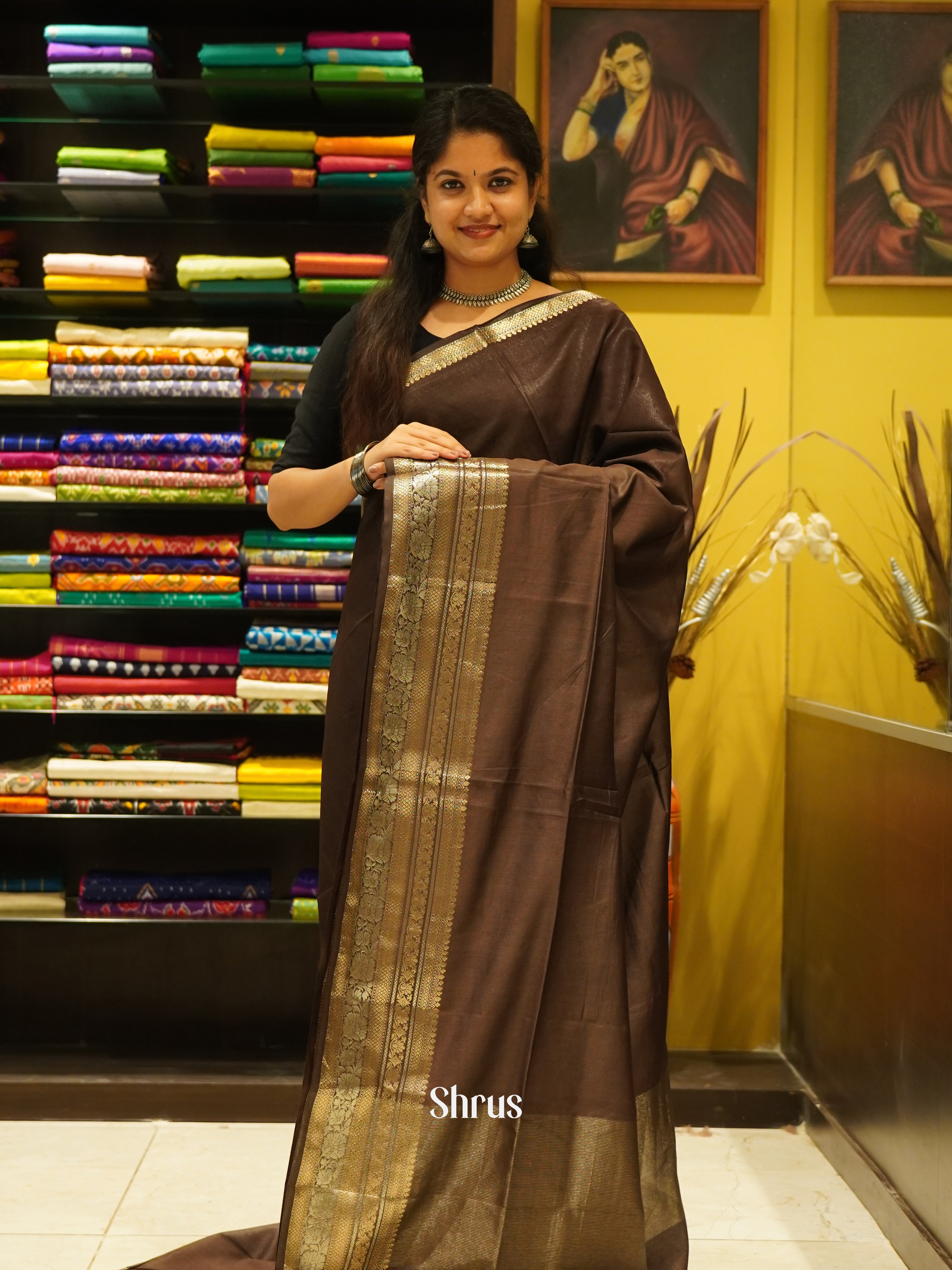 Brown (Single Tone)- Semi Tussar Saree - Shop on ShrusEternity.com