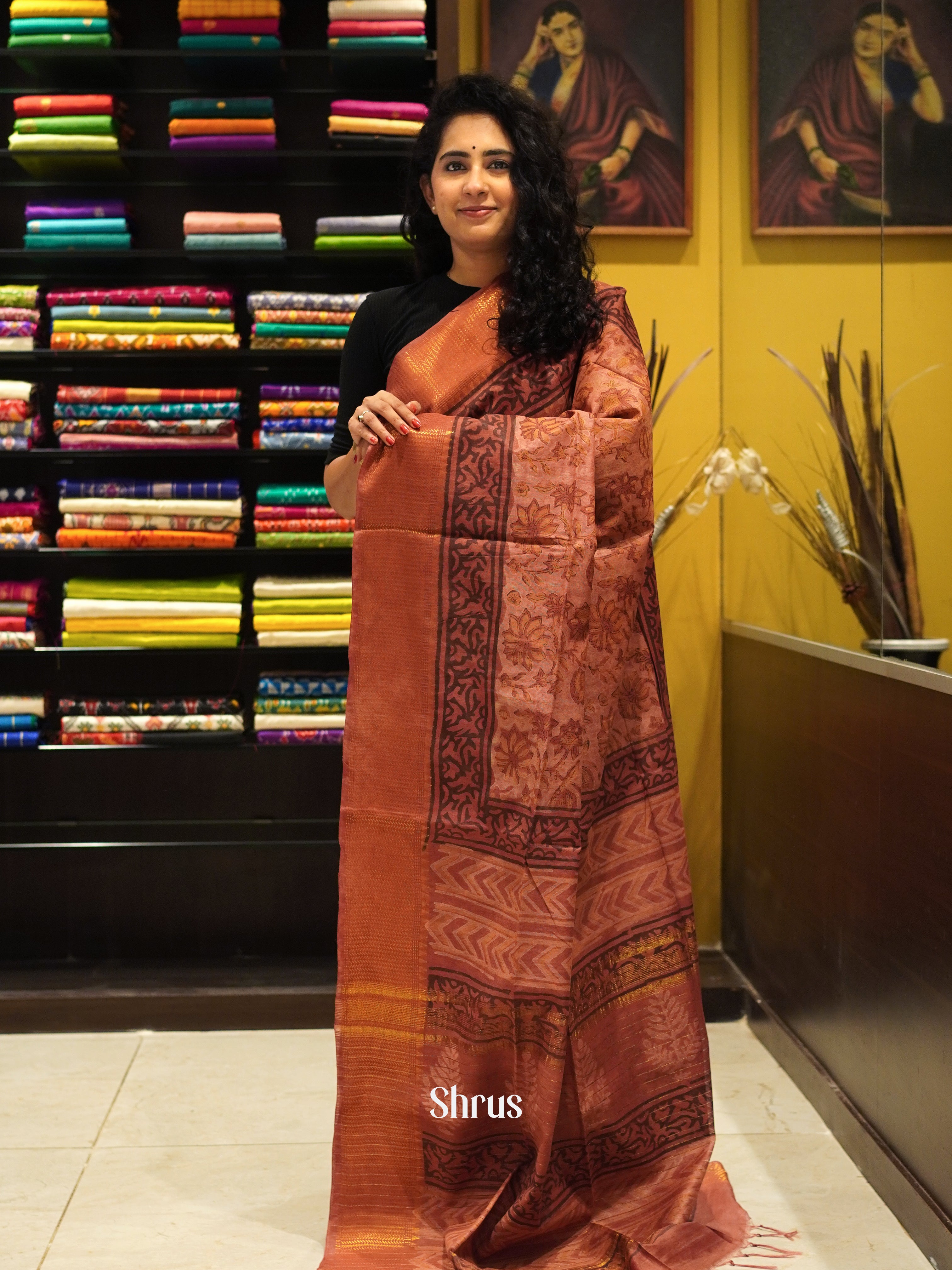 Peachish Pink(Single Tone) - Semi Chanderi Saree - Shop on ShrusEternity.com