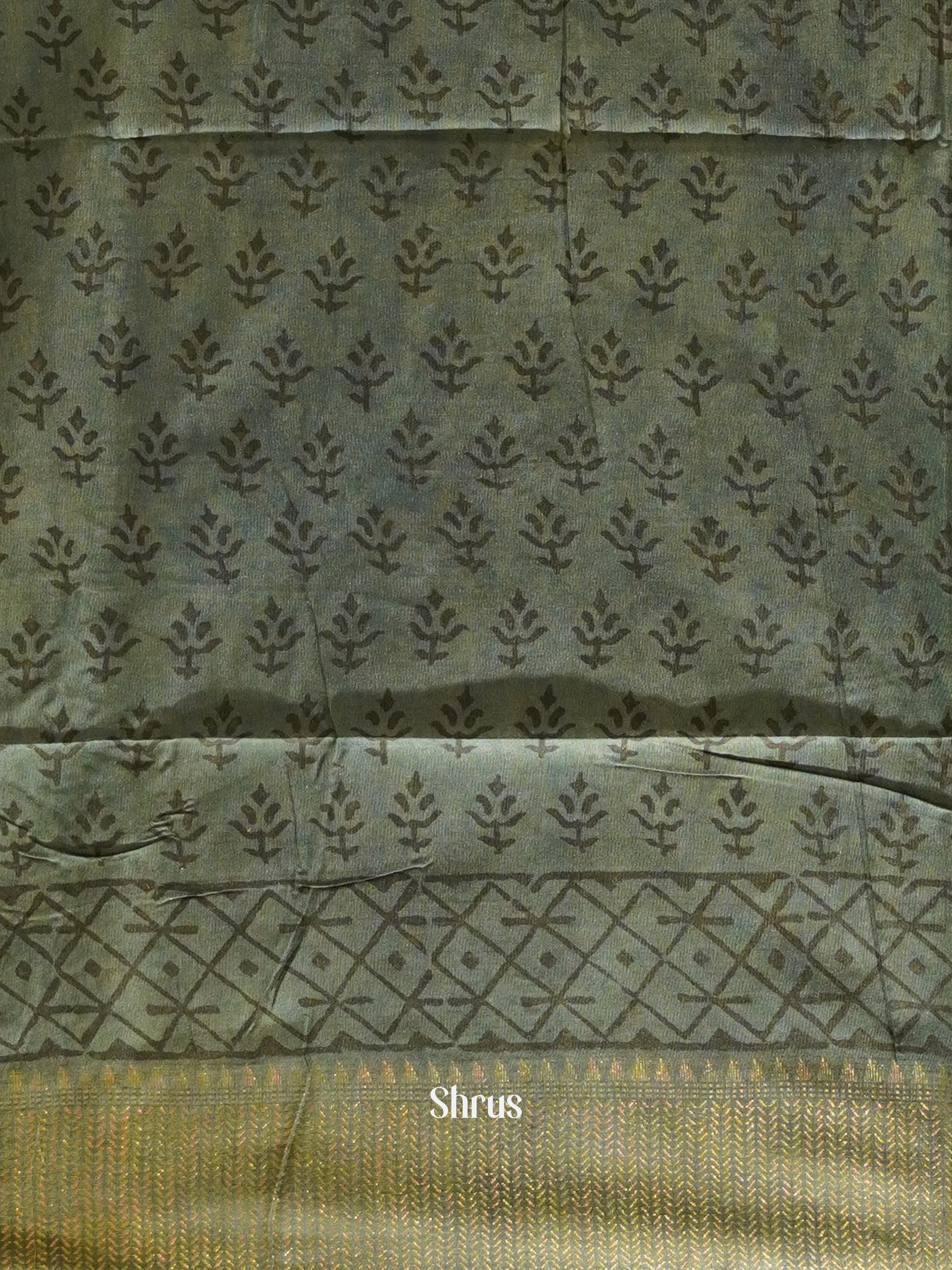 Grey  - Semi Chanderi Saree - Shop on ShrusEternity.com