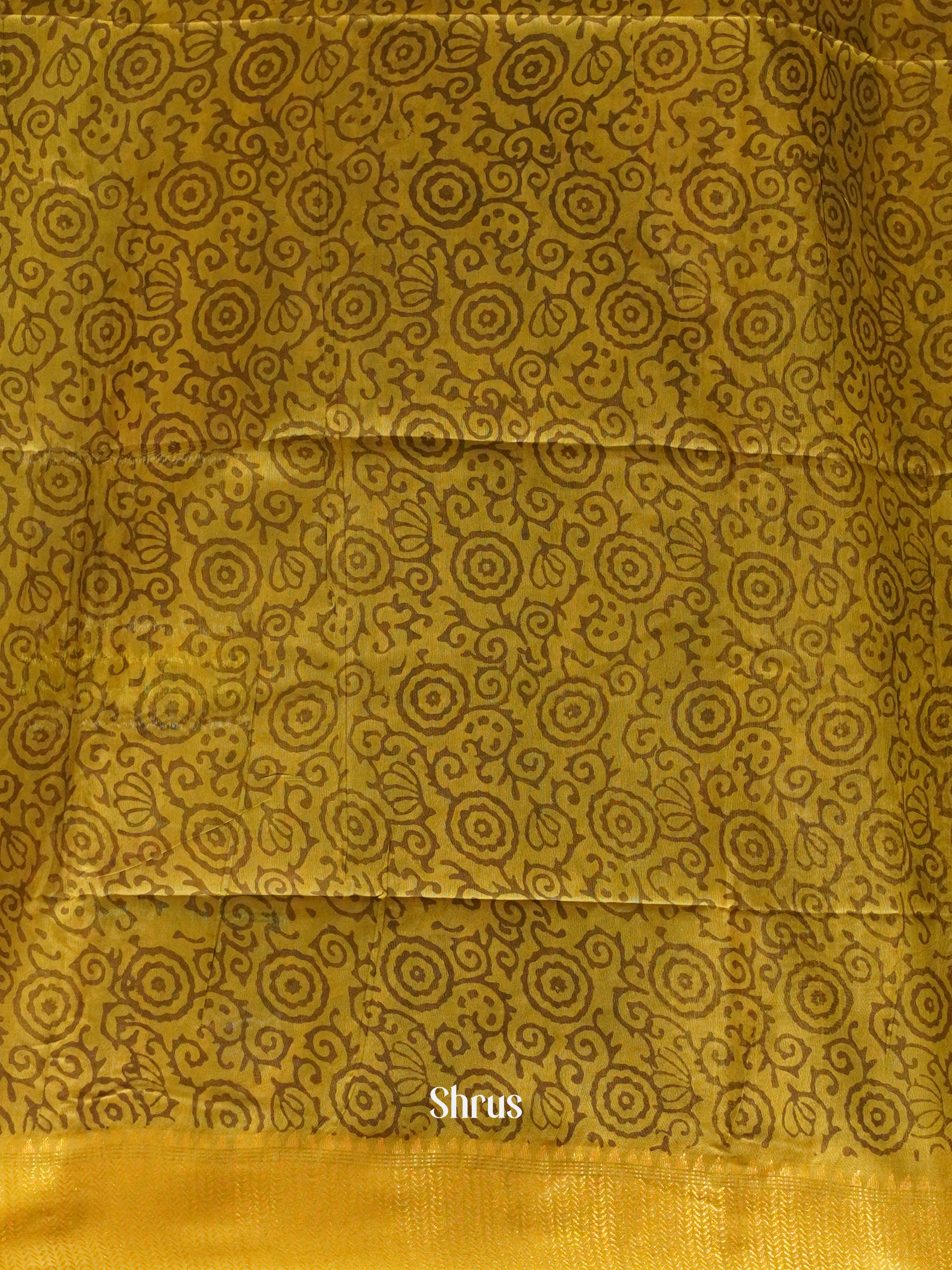 Mustardy Green(Single tone) - Semi Chanderi Saree - Shop on ShrusEternity.com