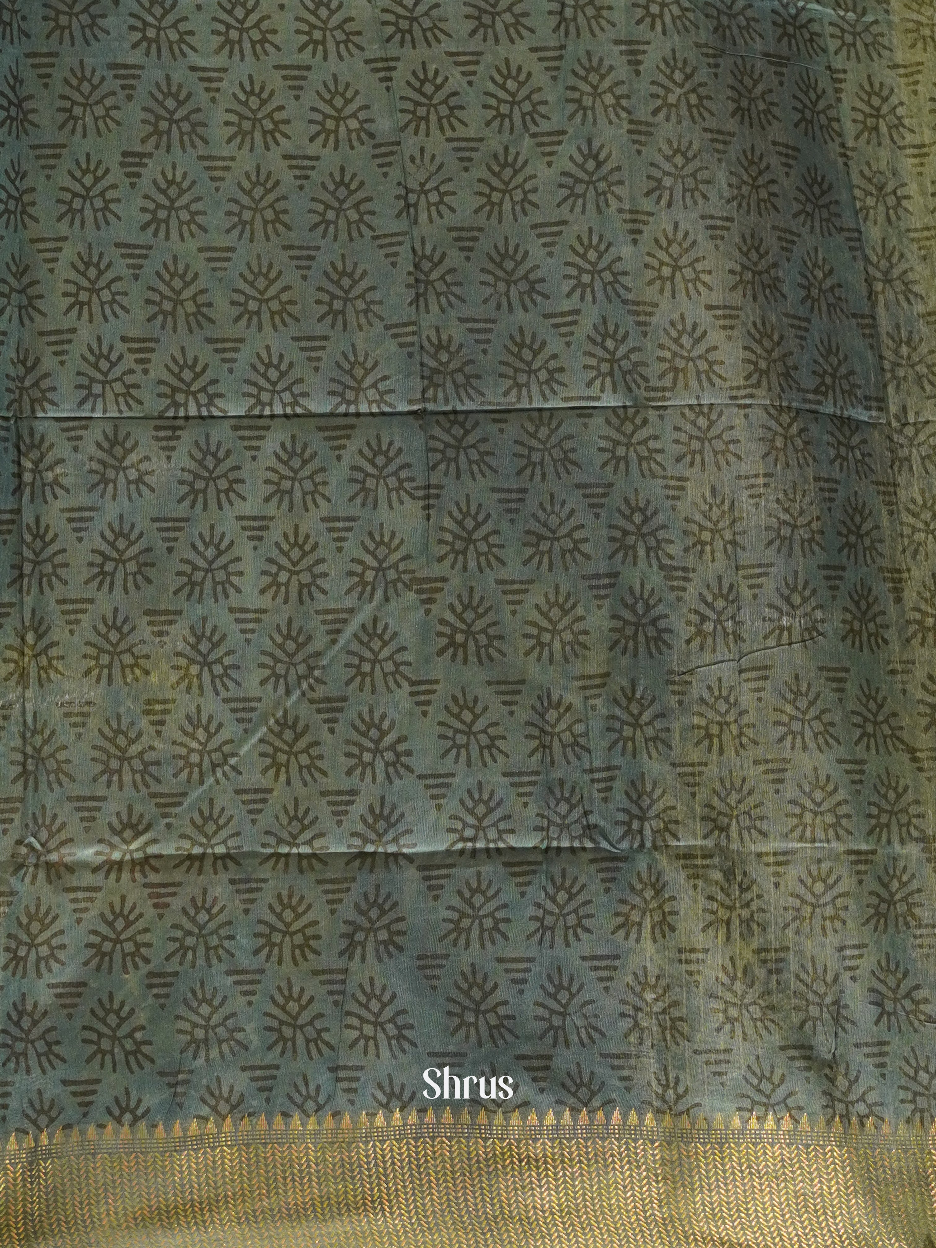 Cream & Grey - Semi Chanderi Saree - Shop on ShrusEternity.com