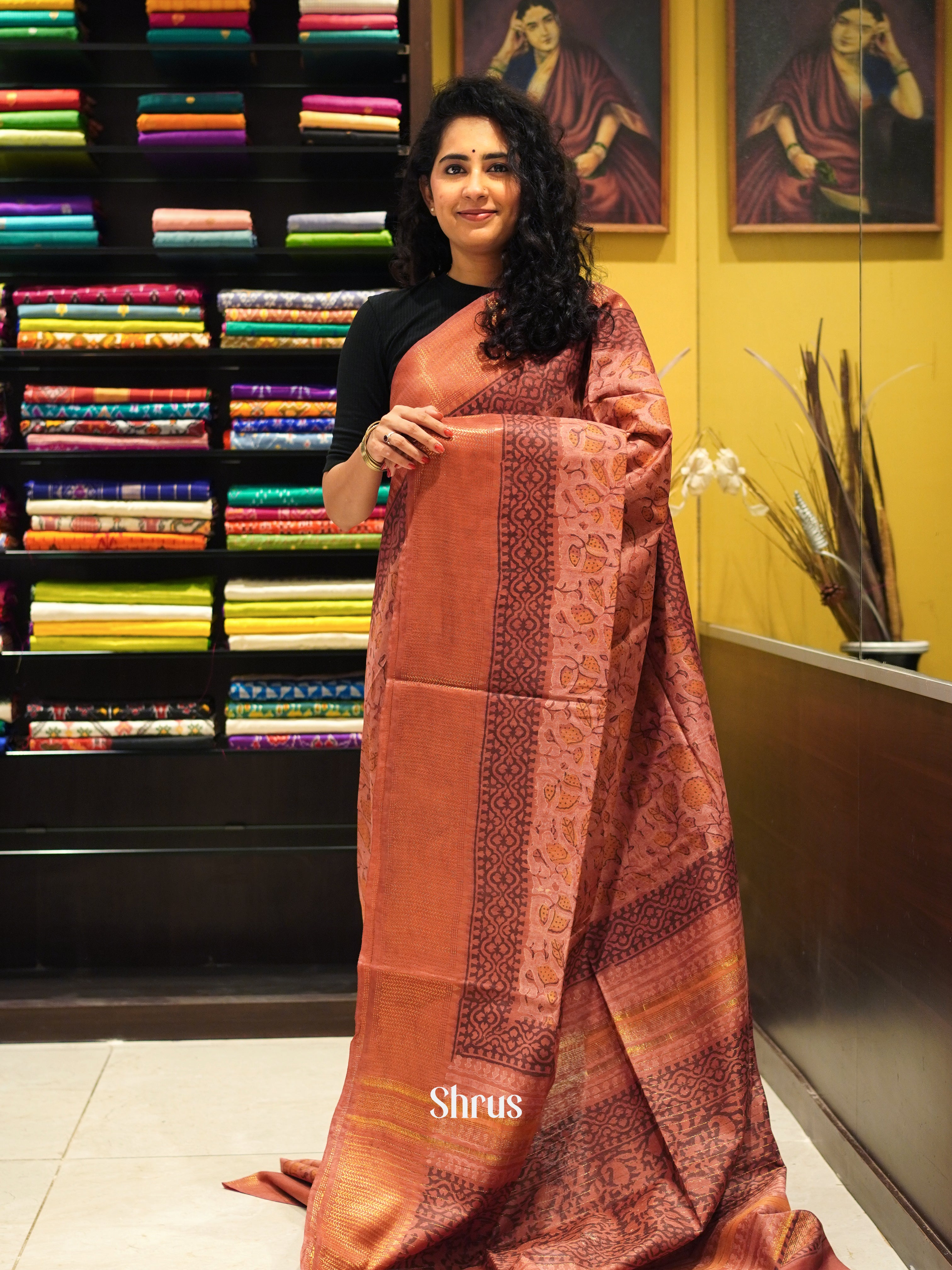 Peachish Pink(Single Tone) - Semi Chanderi Saree - Shop on ShrusEternity.com