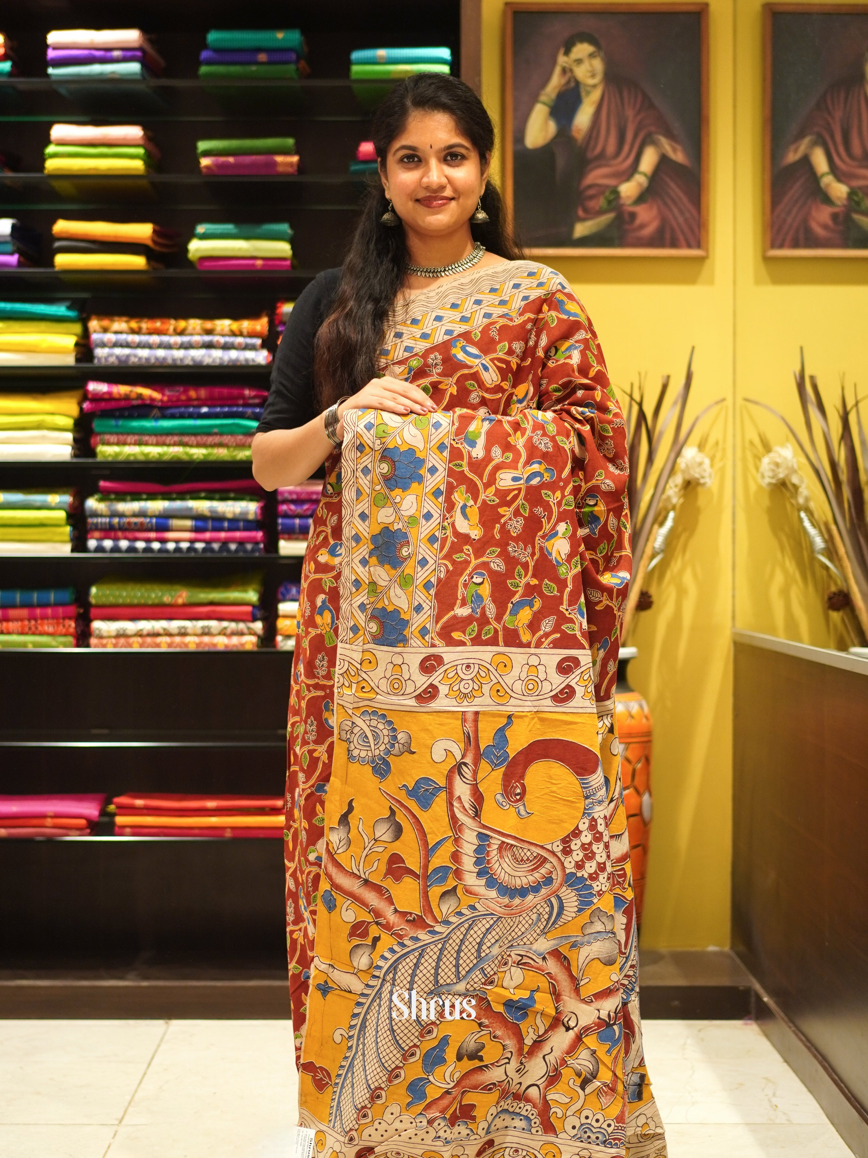 Brown & Beige - kalamkari-cotton Saree - Shop on ShrusEternity.com