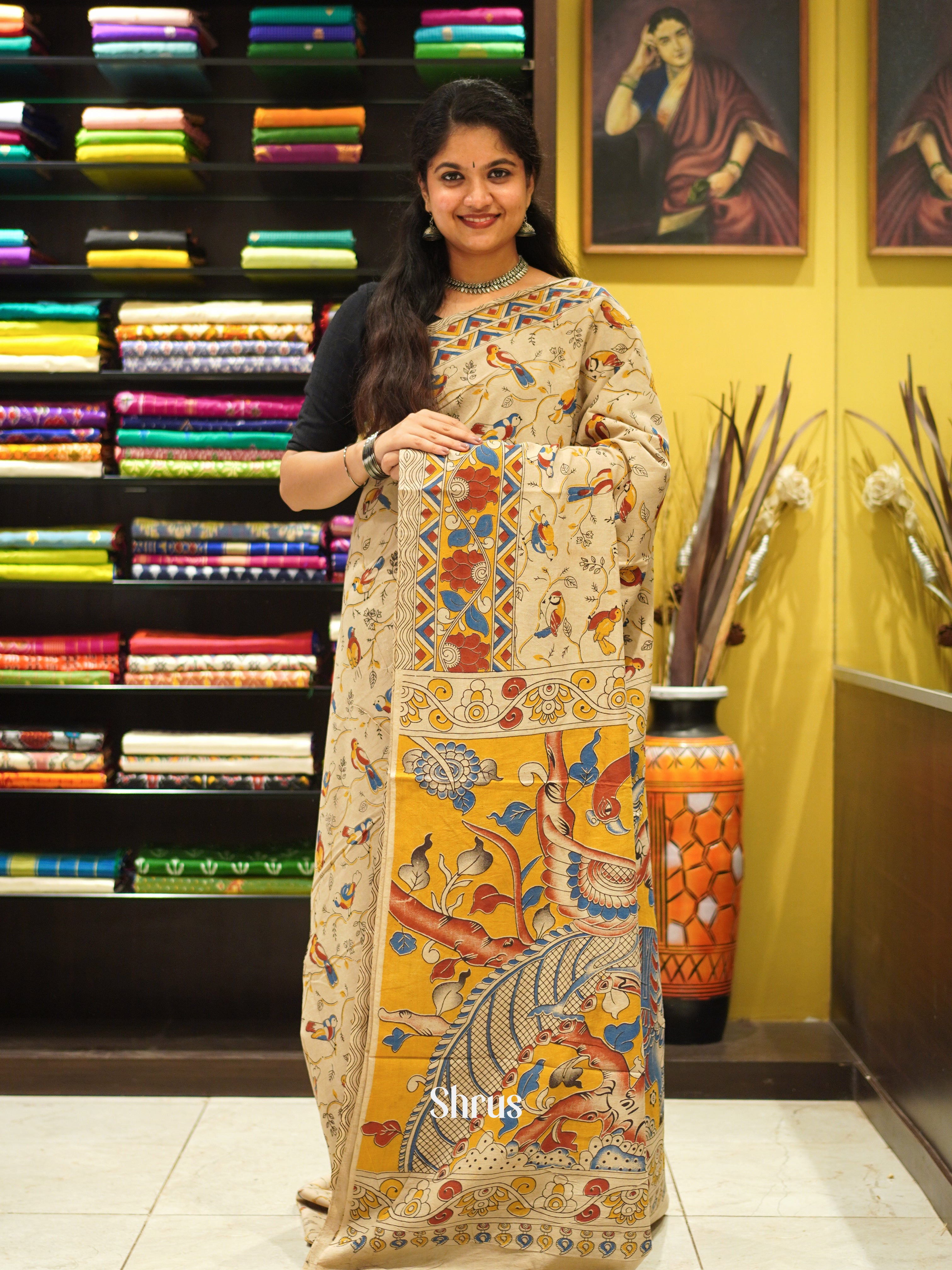 CES04096 - Kalamkari cotton Saree - Shop on ShrusEternity.com