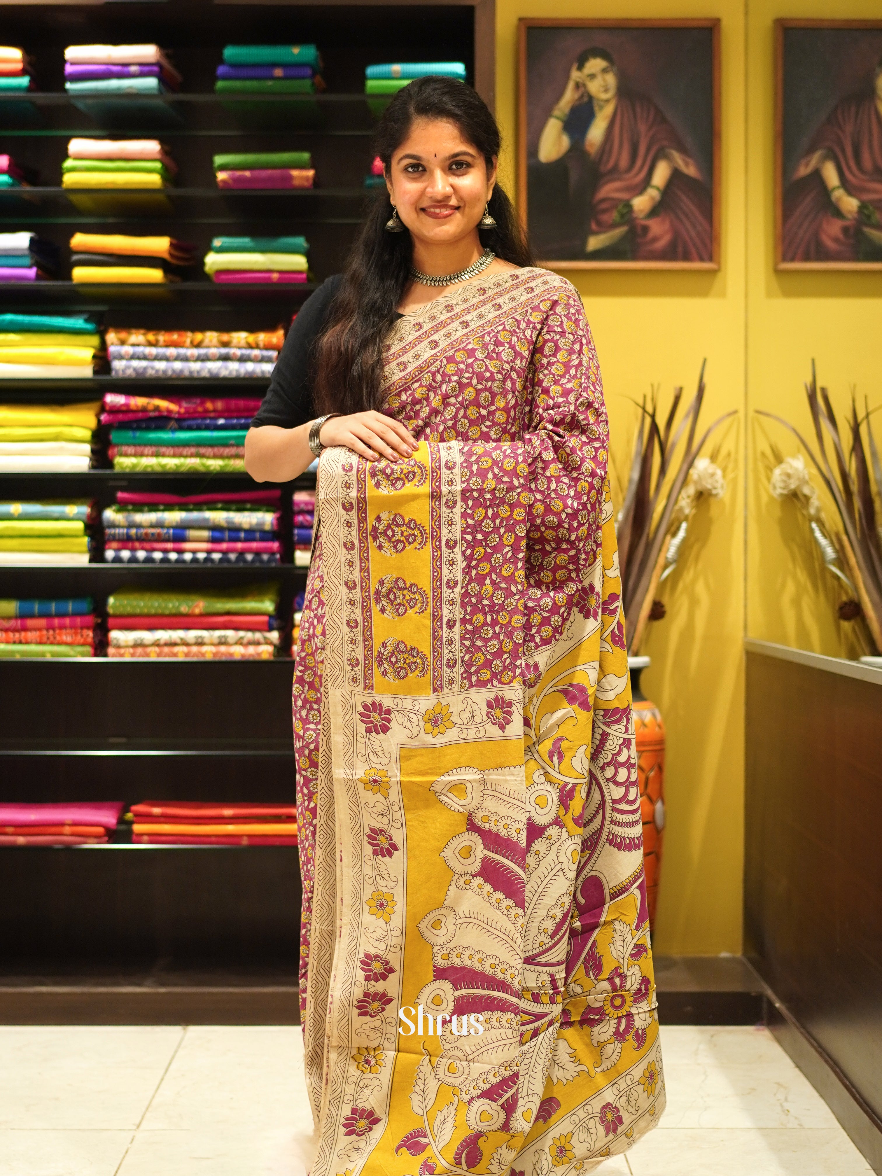 Pink & Cream - kalamkari-cotton Saree - Shop on ShrusEternity.com