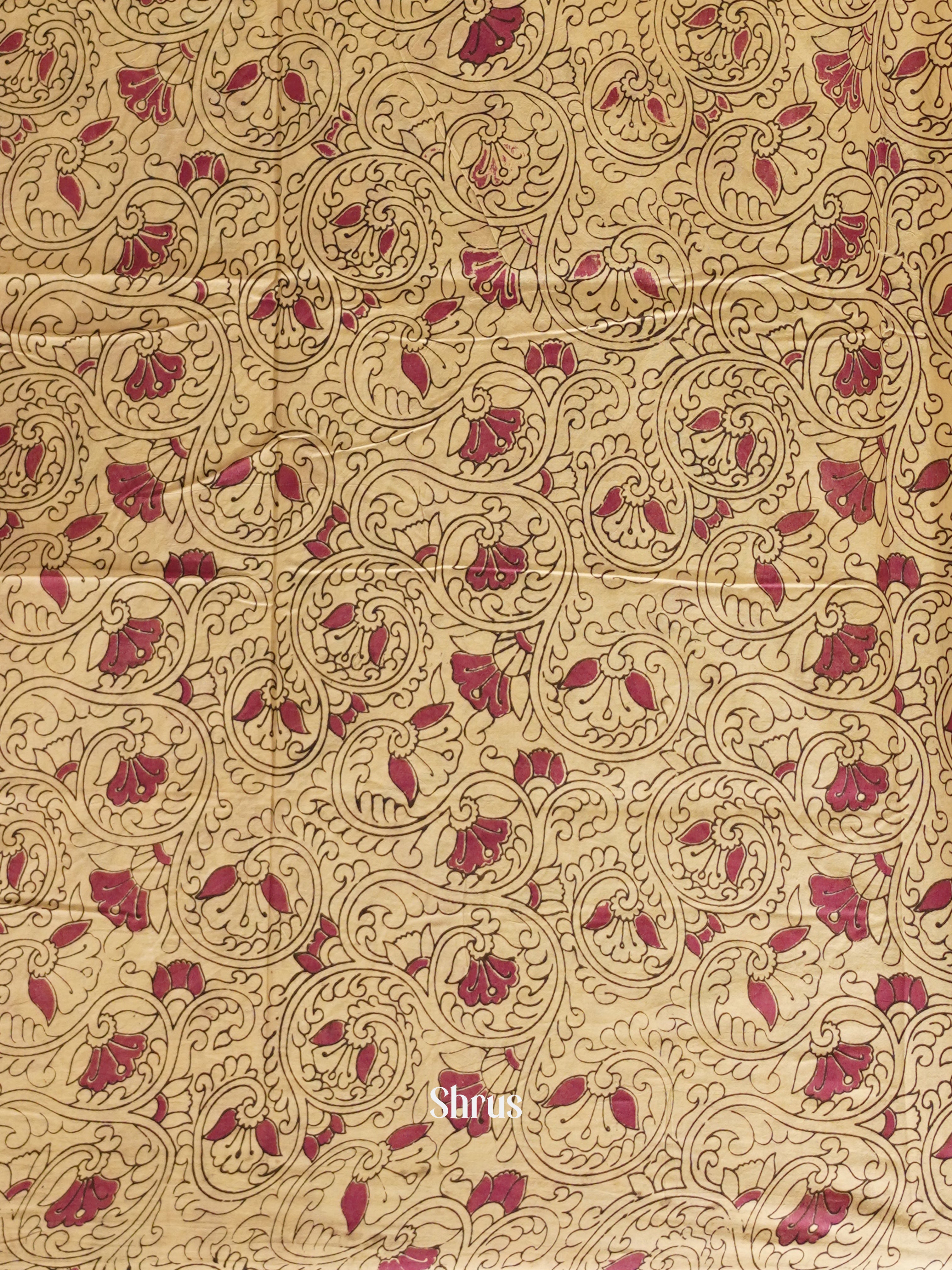 Pink  & Beige - kalamkari-cotton Saree - Shop on ShrusEternity.com