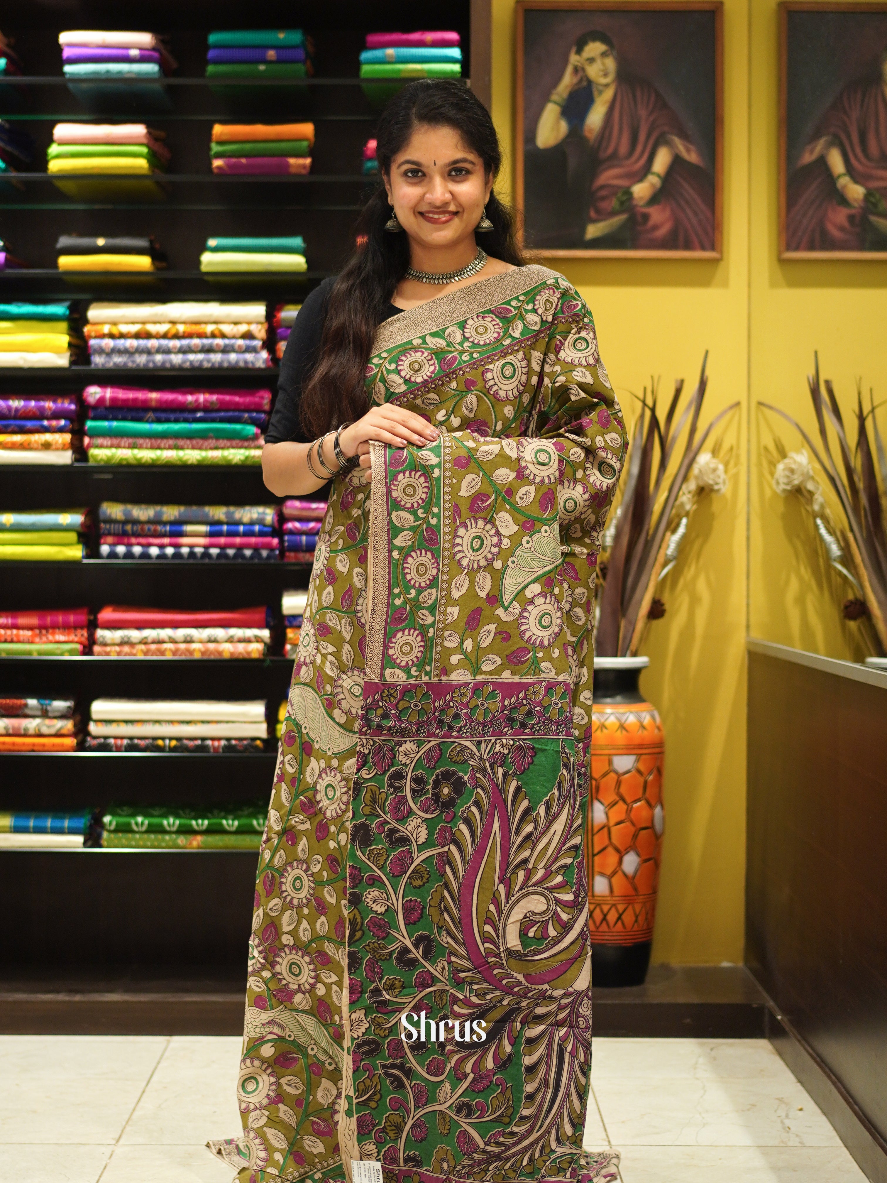 CES04117 - Kalamkari cotton Saree - Shop on ShrusEternity.com