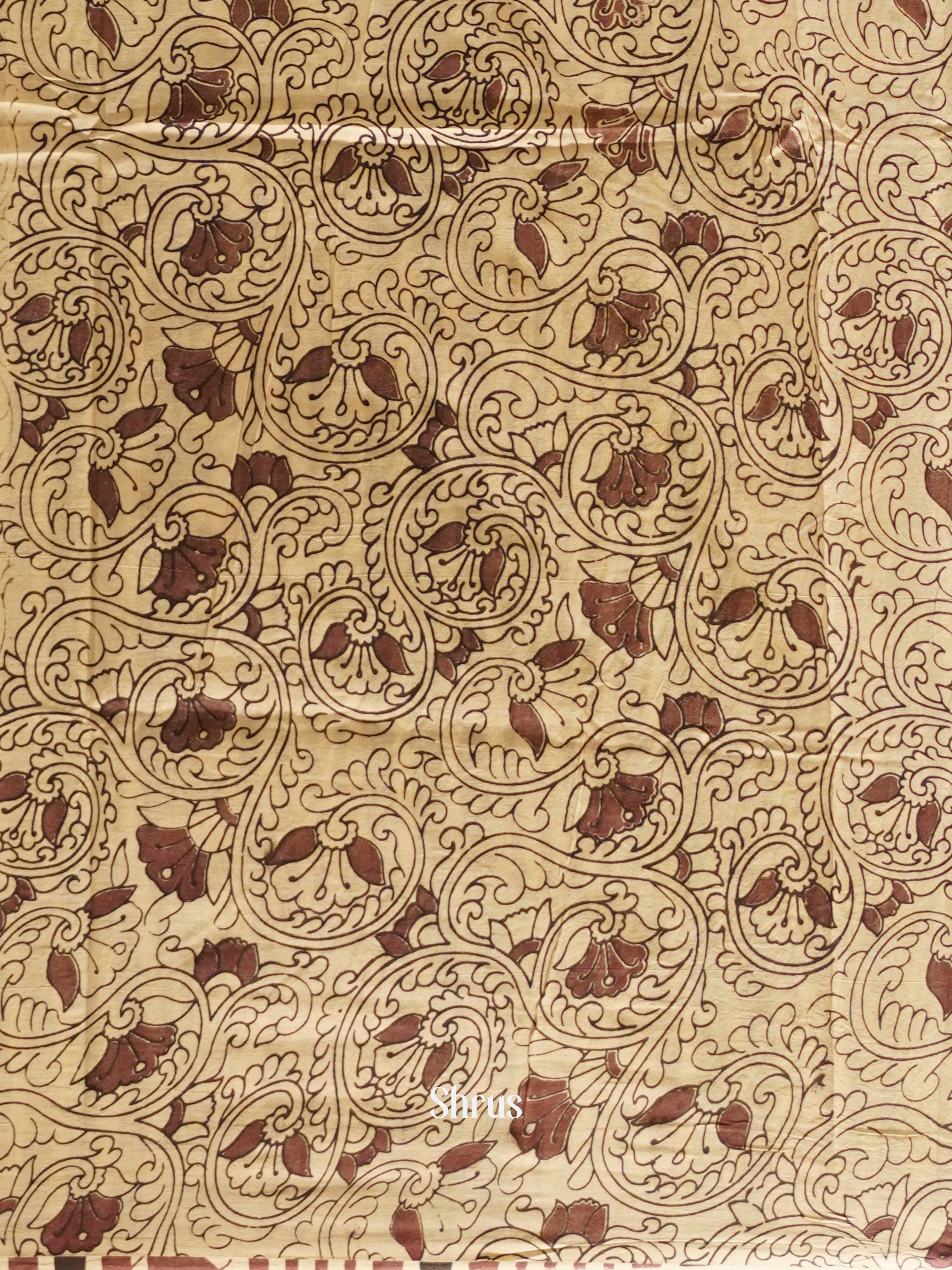 Orange & Beige - kalamkari-cotton Saree - Shop on ShrusEternity.com