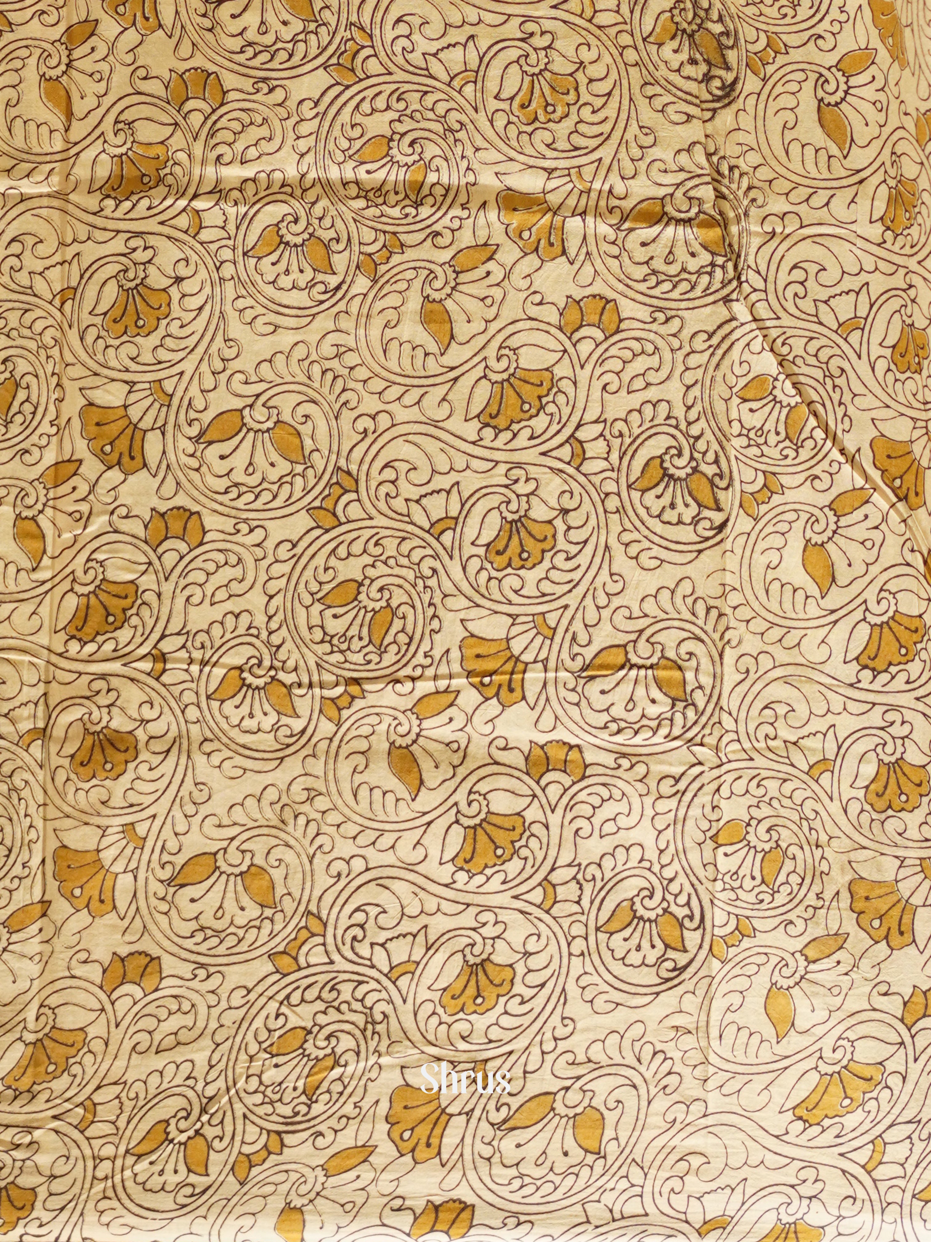 Mustard & Cream - kalamkari-cotton Saree - Shop on ShrusEternity.com